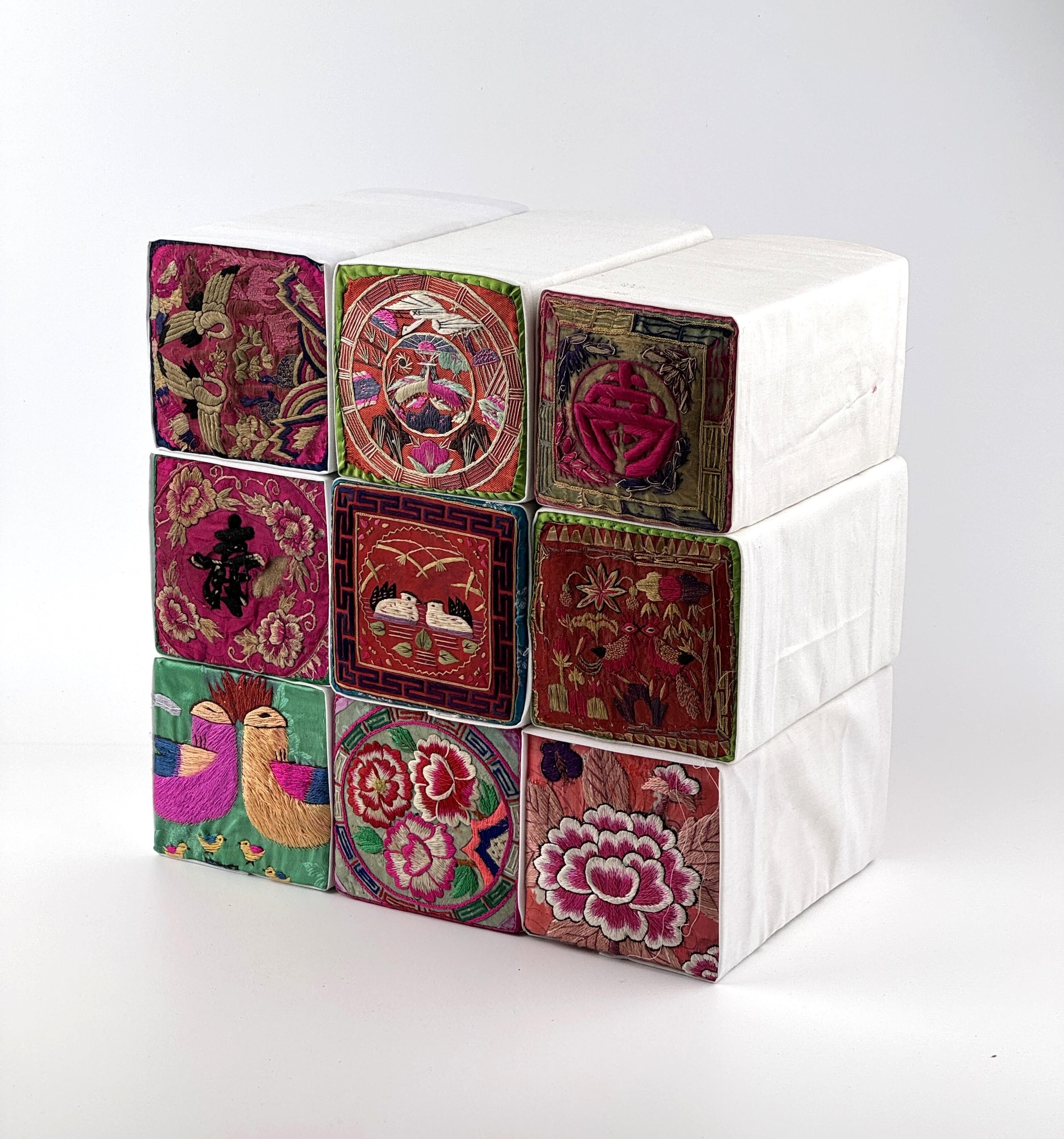 19th Century Nine Sqare Auspicious Korean Traditional Embroidered Pillows For Sale
