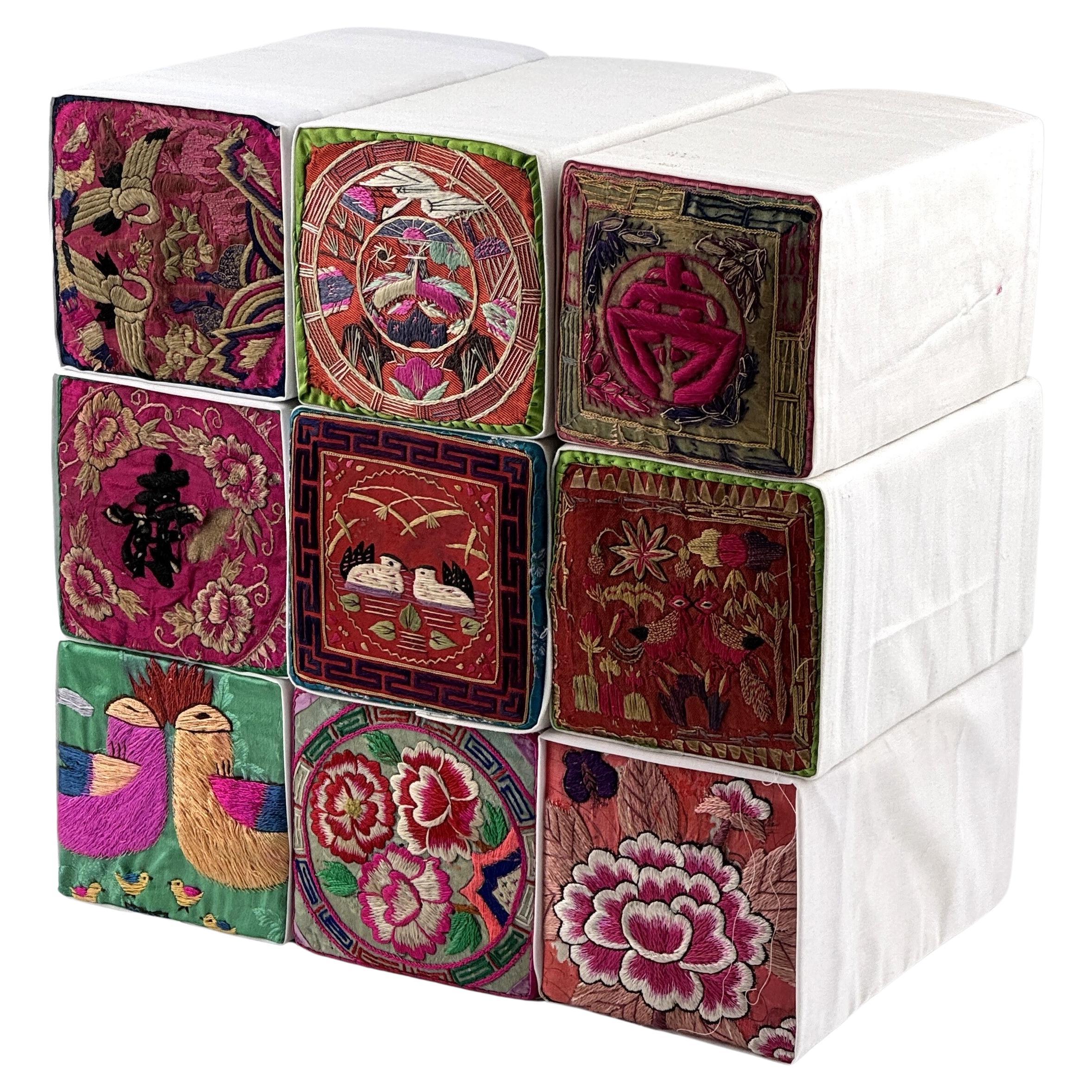 Neun Sqare Auspicious Koreanische traditionelle bestickte Kissen