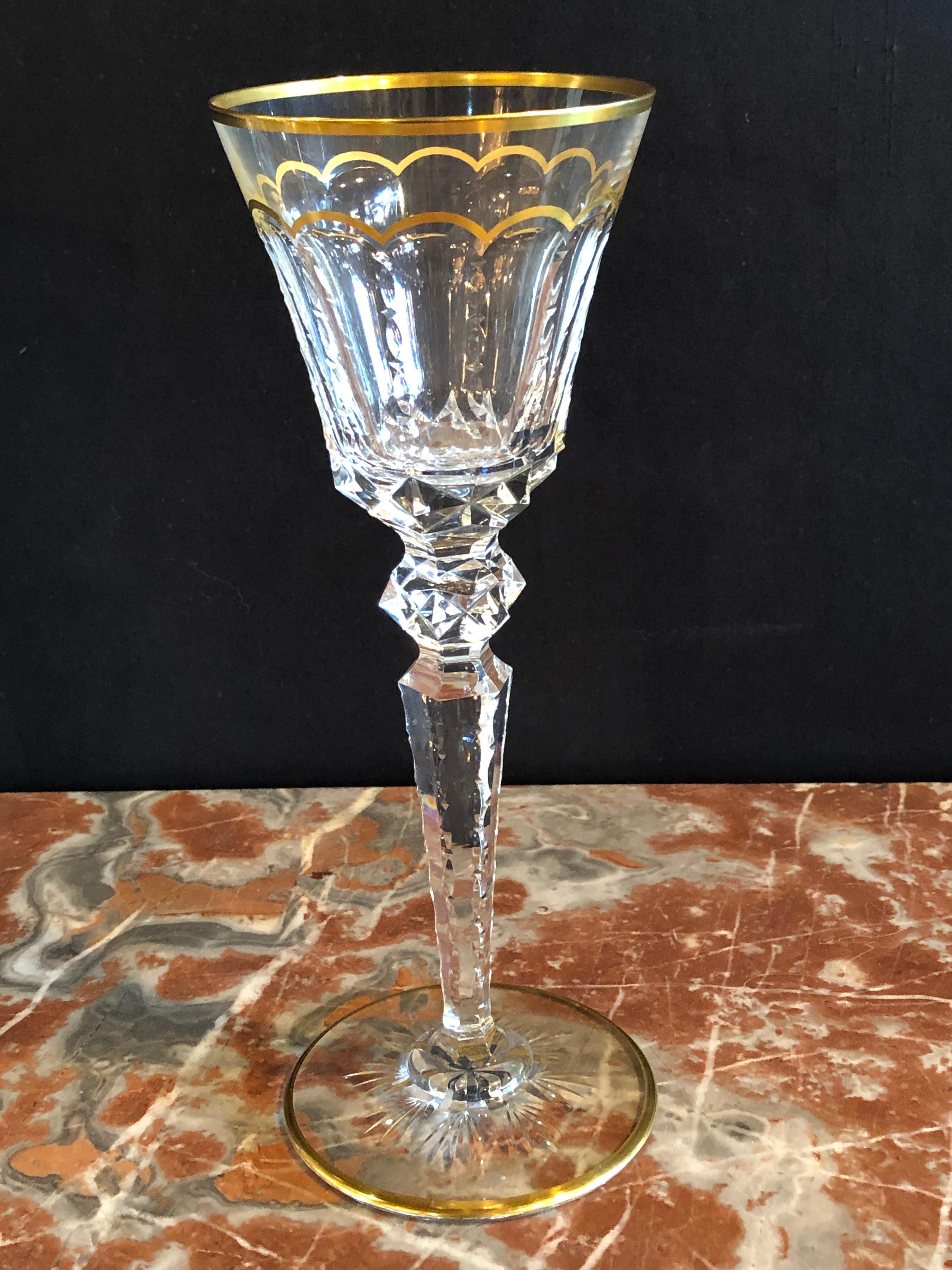 Neoclassical  Nine St Louis Crystal Wine Glasses Mouth Blown & Hand Engraved Large Sized