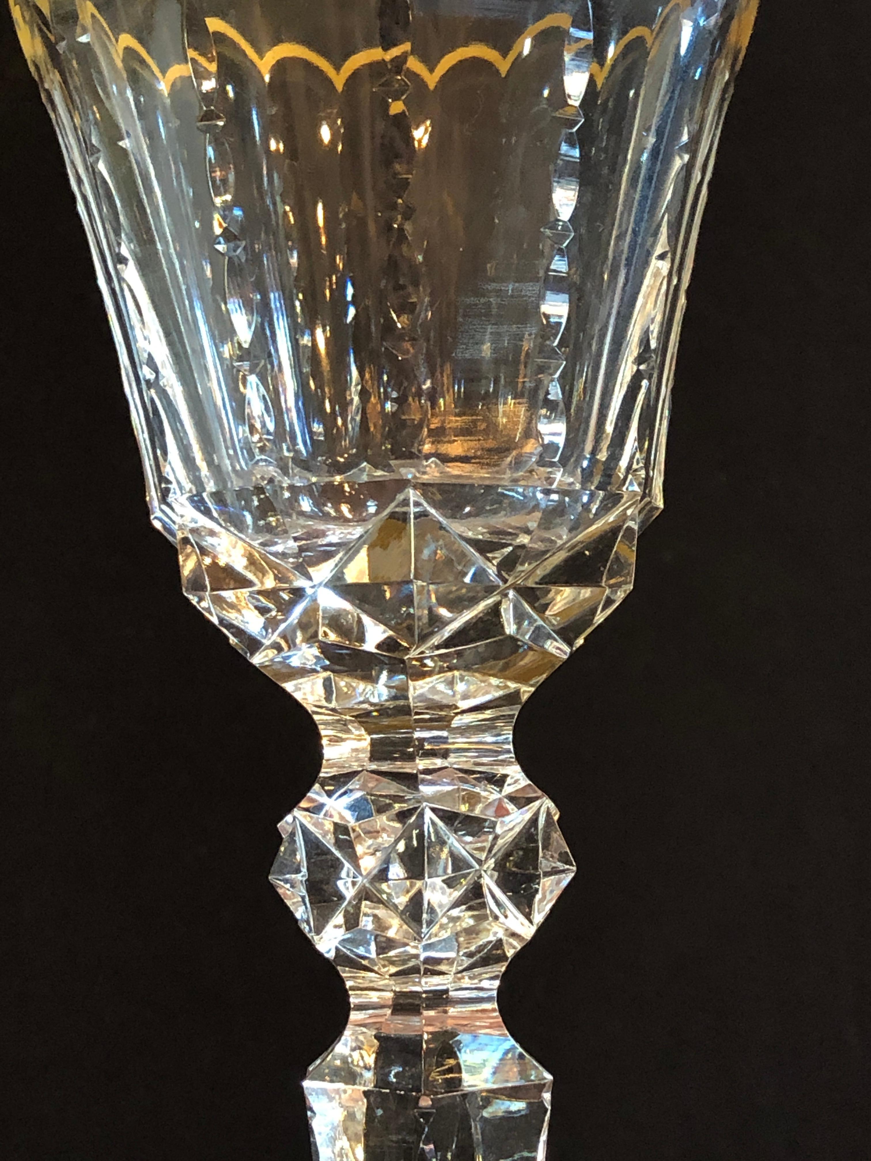 Mid-20th Century  Nine St Louis Crystal Wine Glasses Mouth Blown & Hand Engraved Large Sized