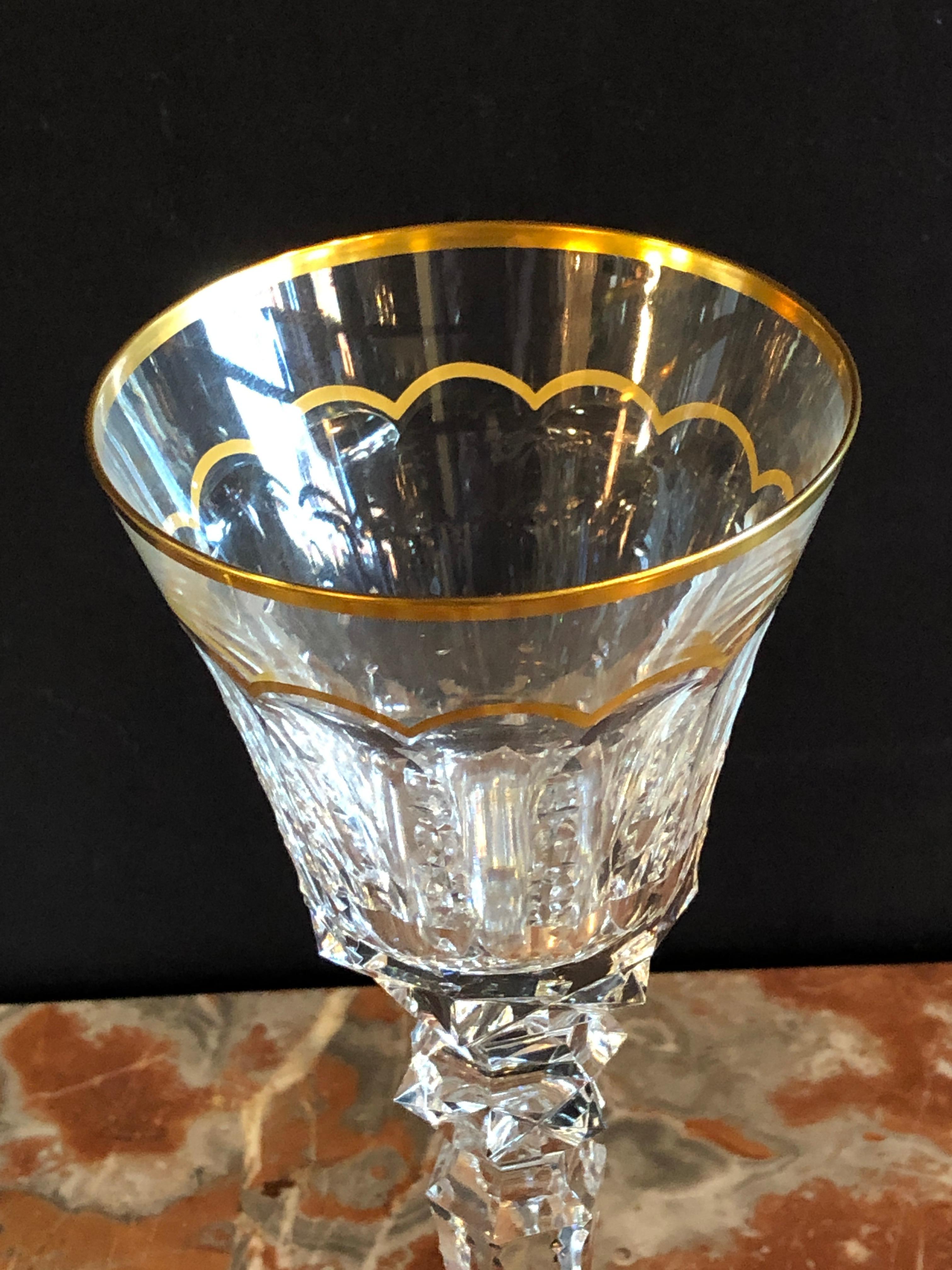  Nine St Louis Crystal Wine Glasses Mouth Blown & Hand Engraved Large Sized 1