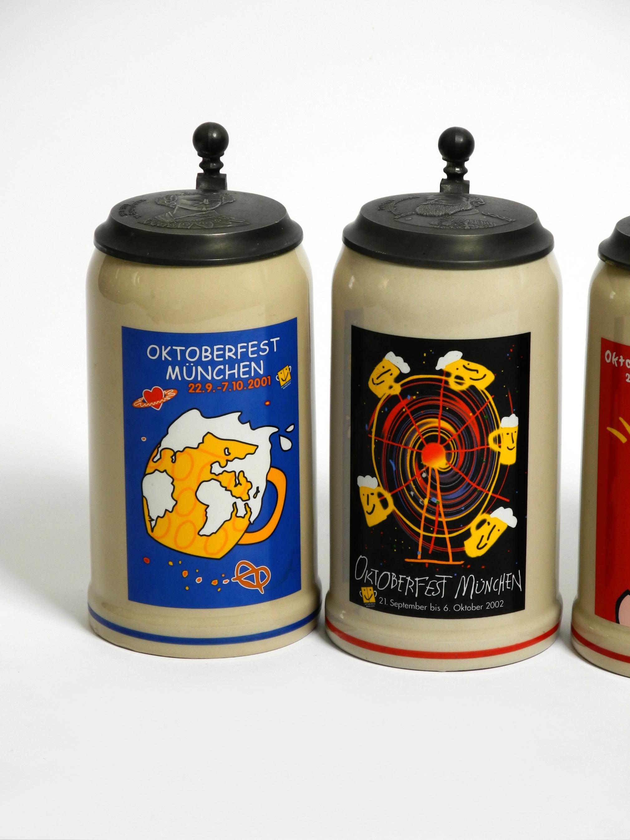 Nine unused Munich Oktoberfest beer Pitchers with tin lids from 2001-2009 For Sale 9
