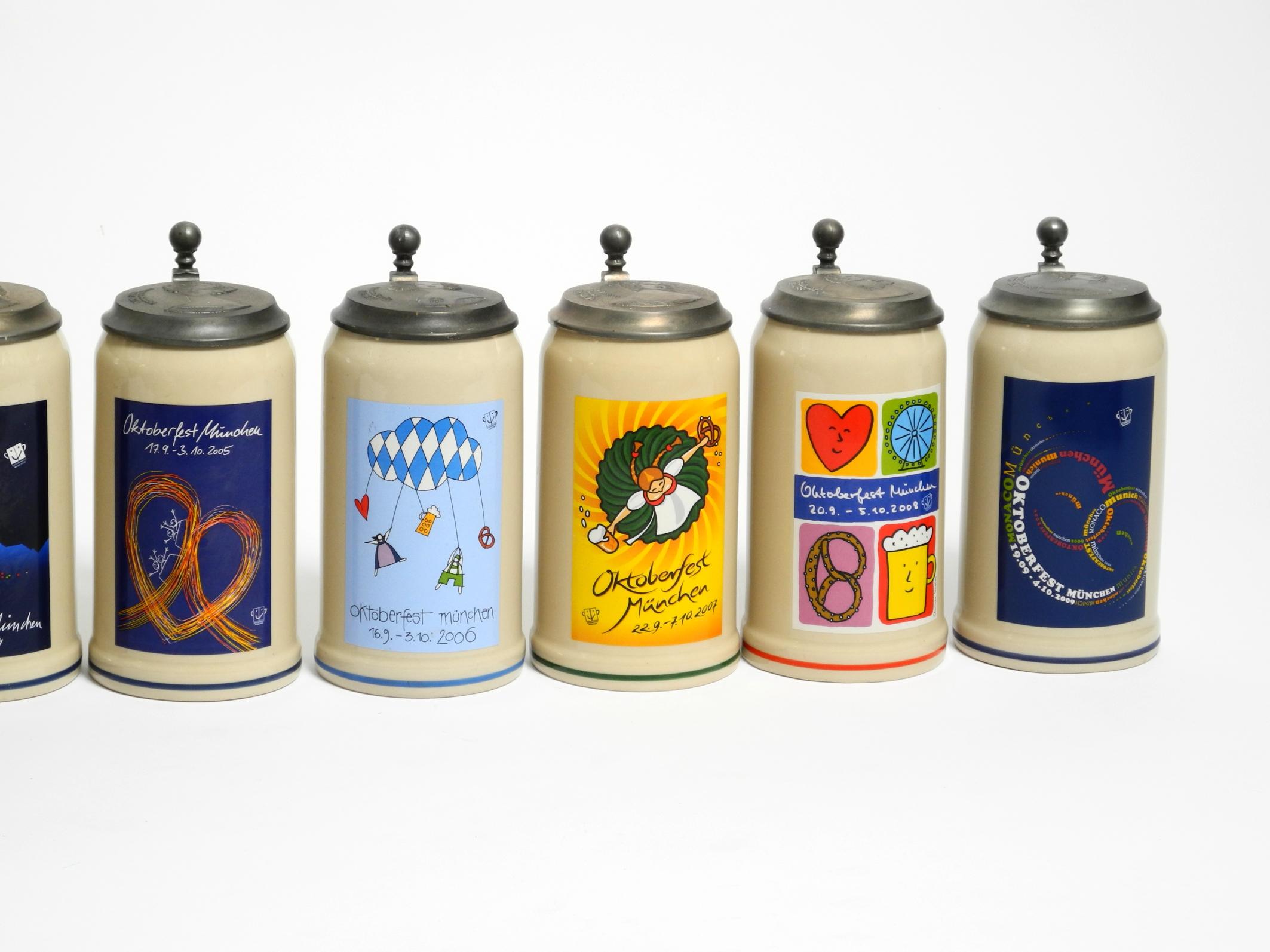 Clay Nine unused Munich Oktoberfest beer Pitchers with tin lids from 2001-2009 For Sale