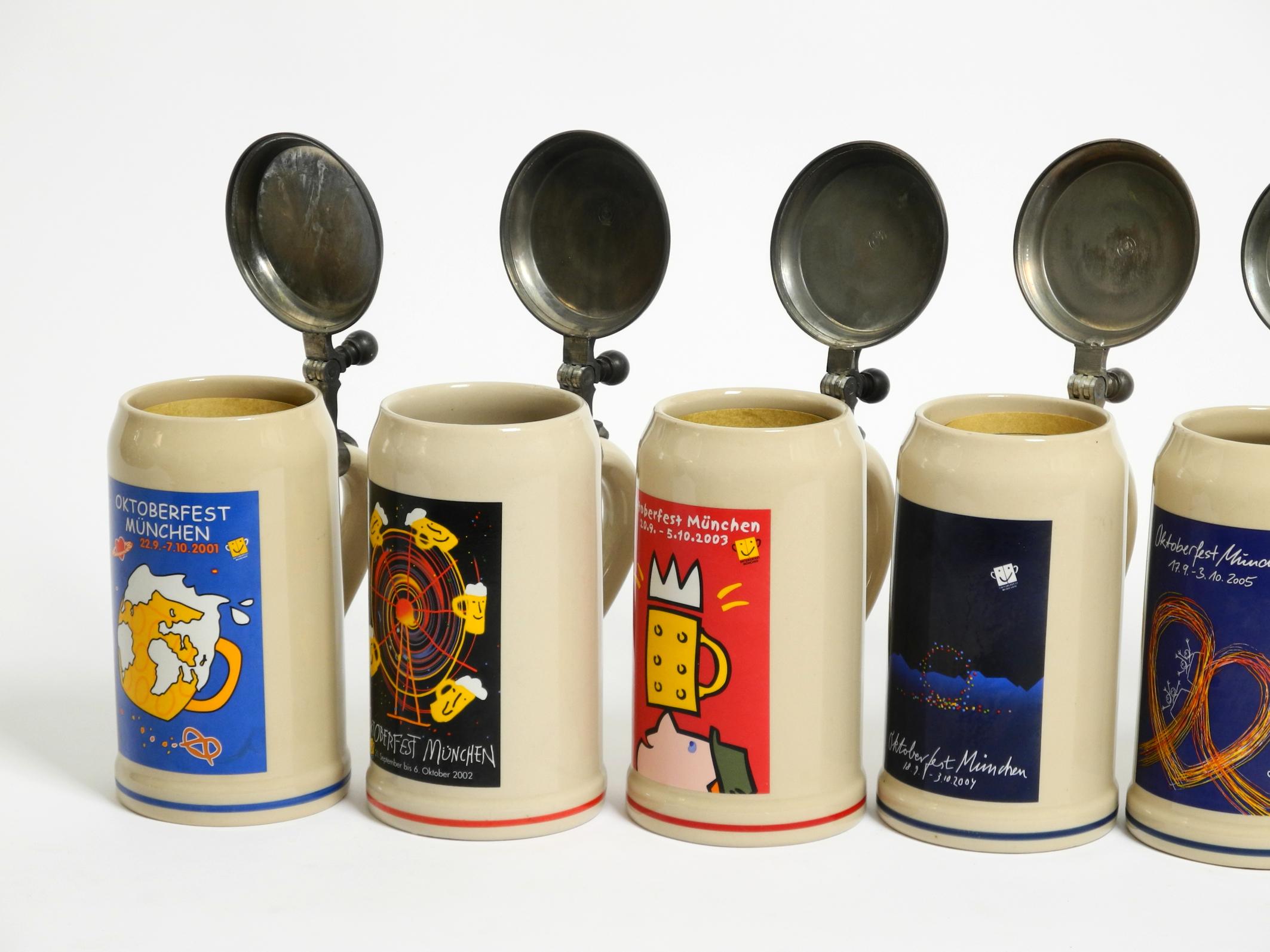 Nine unused Munich Oktoberfest beer Pitchers with tin lids from 2001-2009 For Sale 2