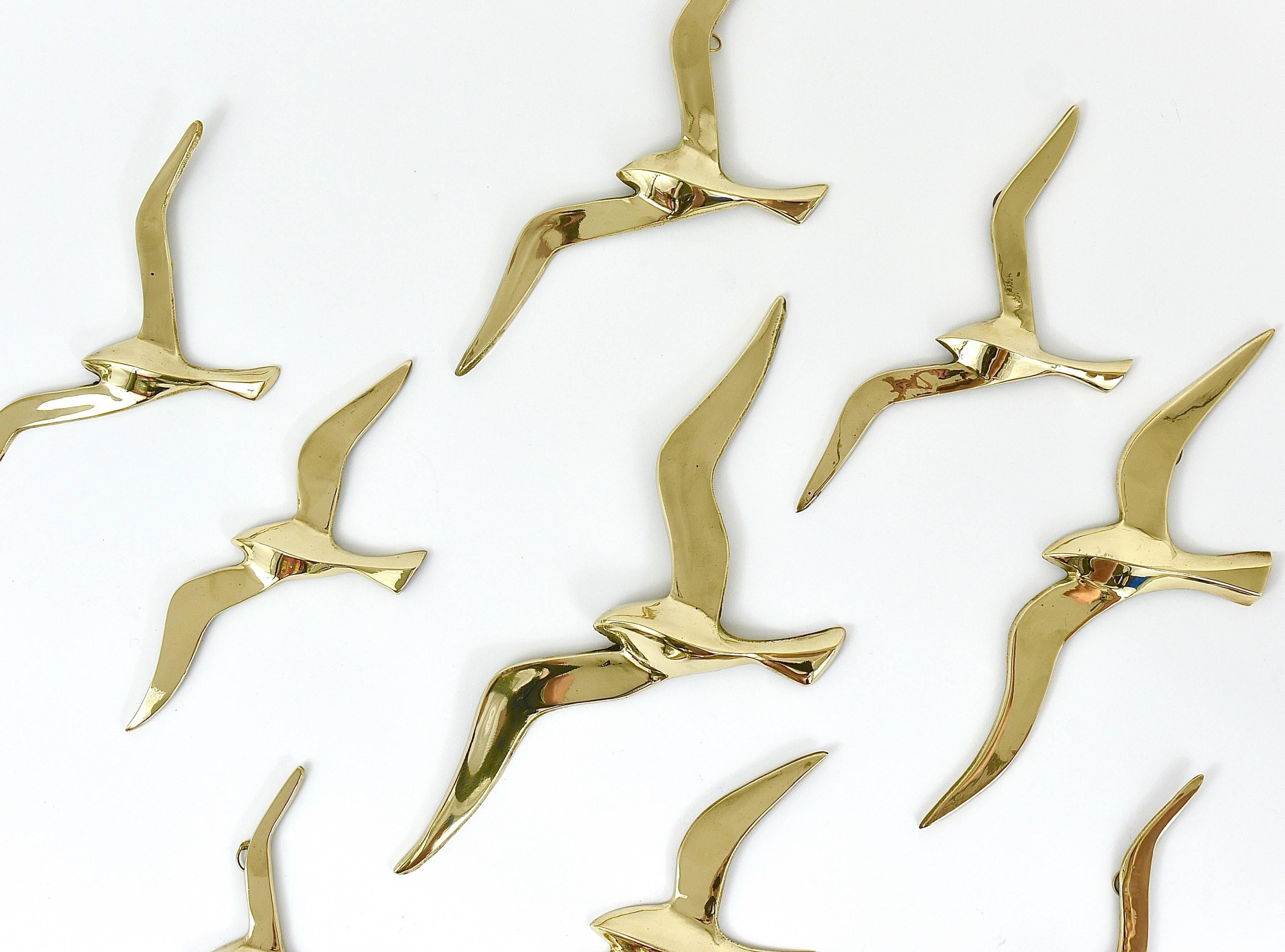 Nine Wall-Mounted Midcentury Seagull Bird Brass Sculptures, Austria, 1950s 2