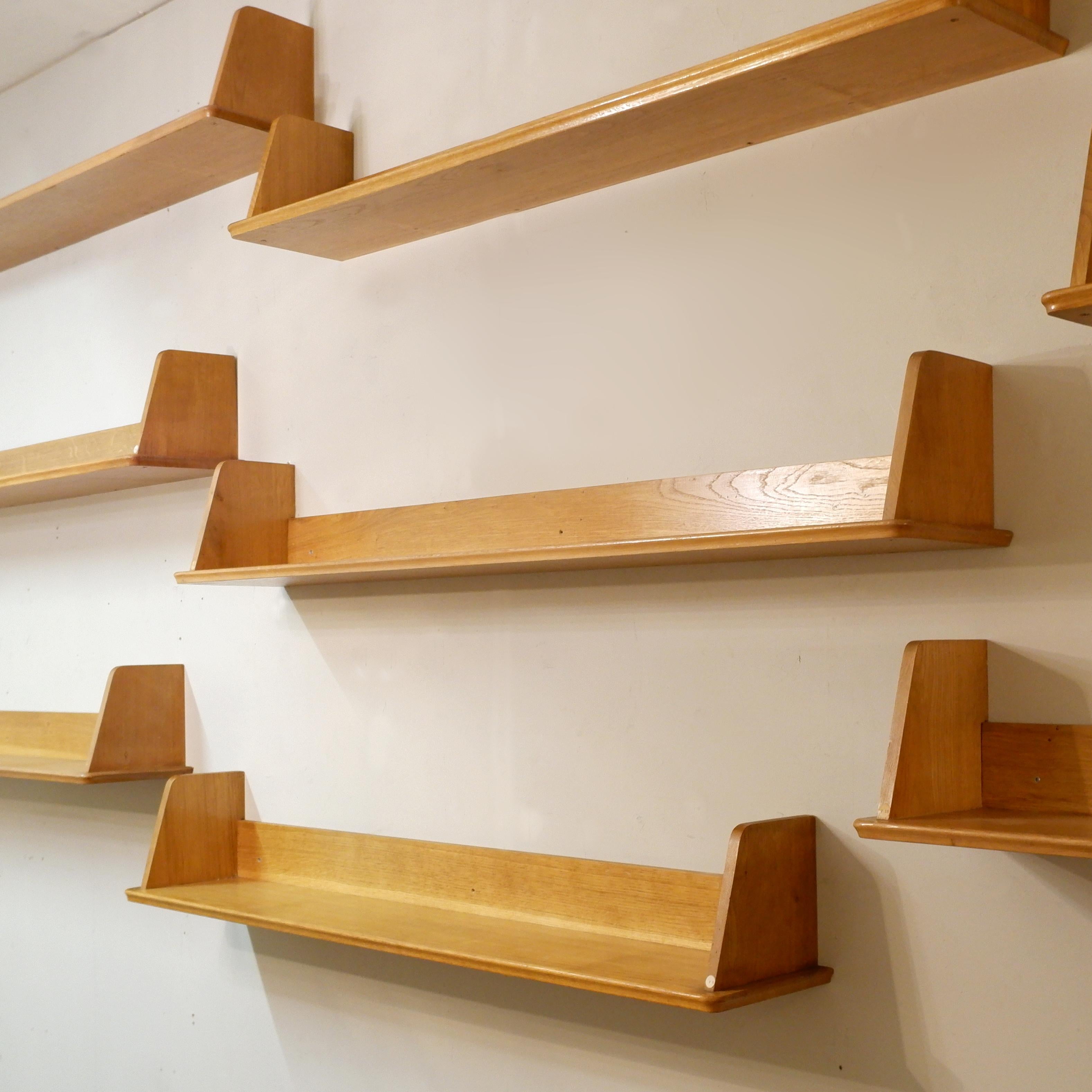 Mid-Century Modern Nine wooden wall shelves For Sale