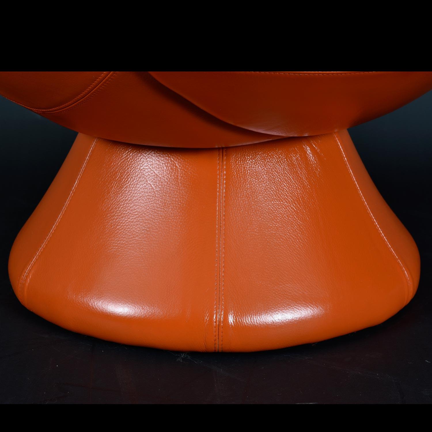 Nineteen-Laties Pedestal Base Orange Leather Swivel Pod Chairs by Jaymar 2