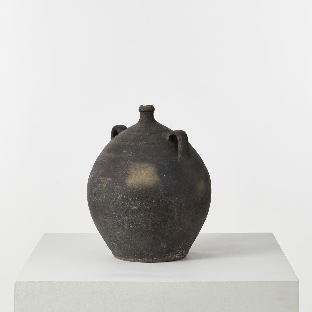 Rustic Nineteenth-Century Antique Black Terracotta Cosi Pot/Vase from Catalonia