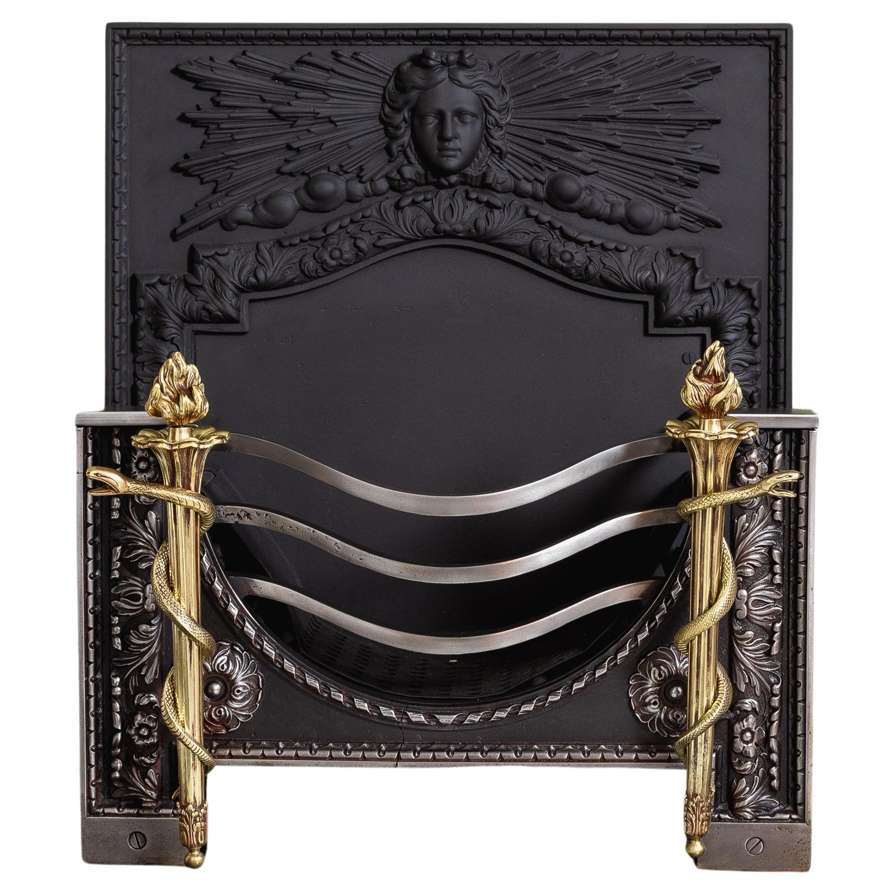 Nineteenth century Baroque Cast Iron and Brass Fire Grate