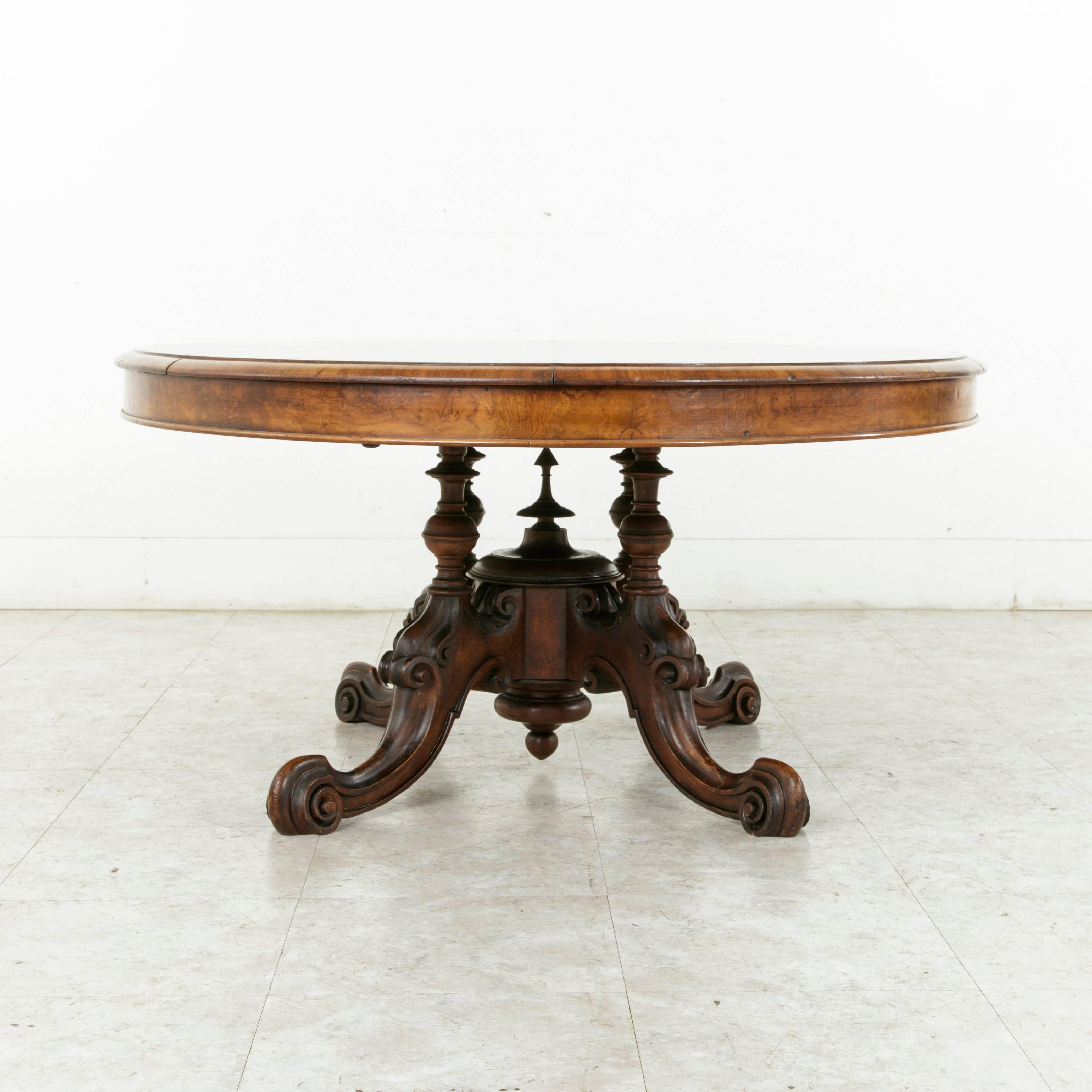 19th Century Burl Walnut and Marquetry English Loo Table or Coffee Table 1