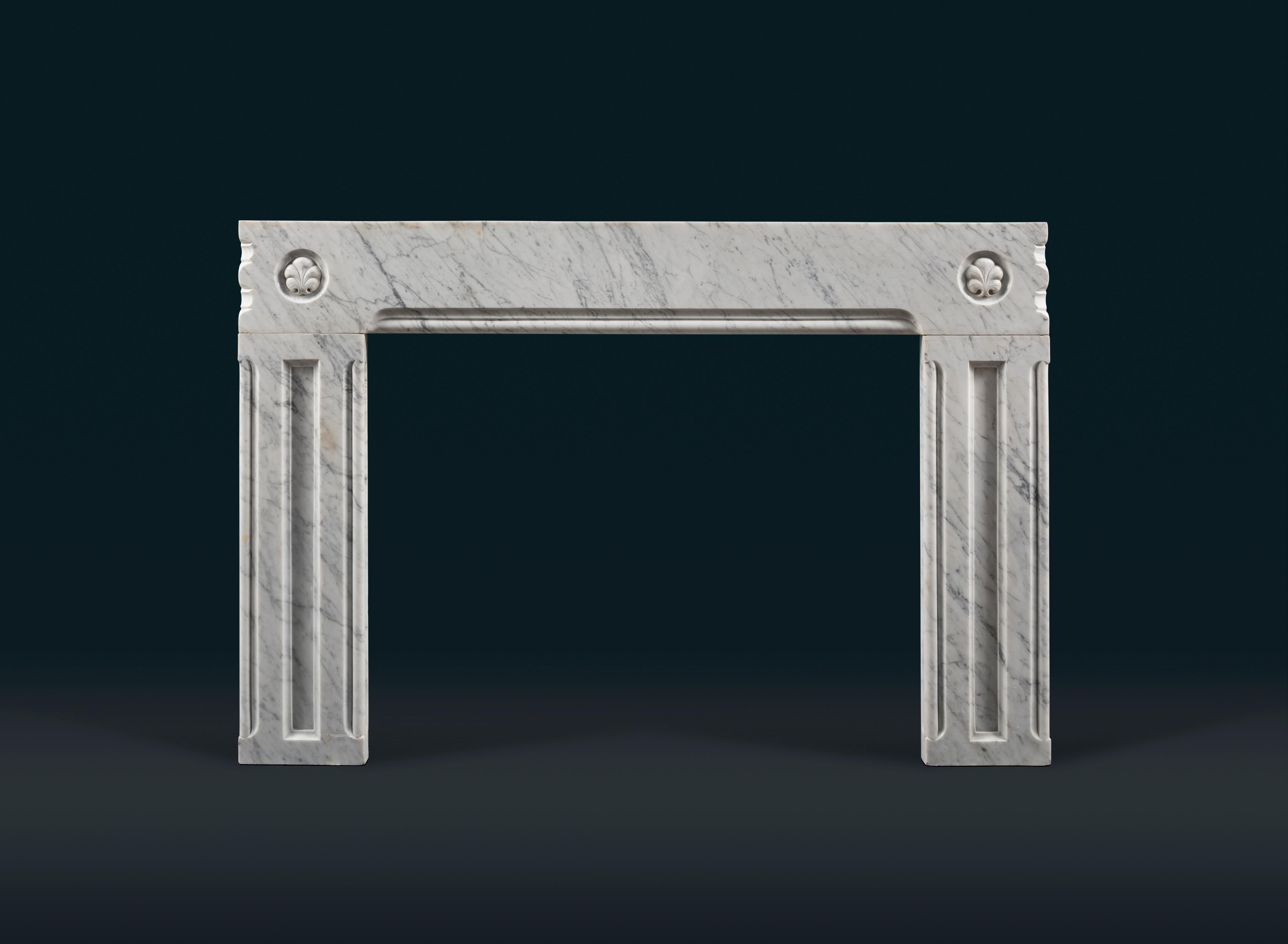 Hand-Carved Nineteenth Century Carrara Marble Frame Fireplace Surround For Sale