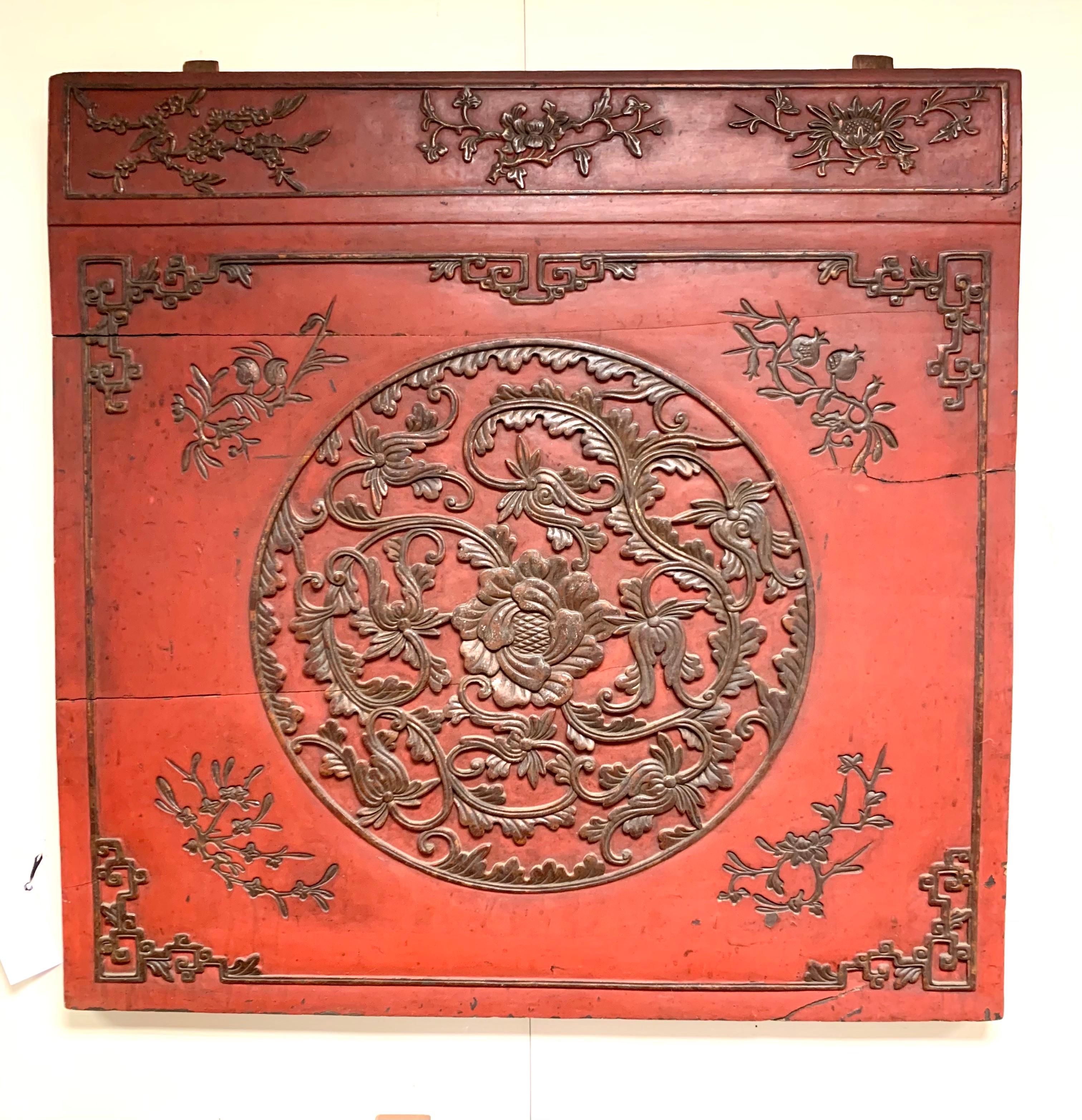 Stunning 19th century Chinese wall relief with red tones. Age appropriate wear as it is over 150 years old. Now more than ever, home is where the heart is.