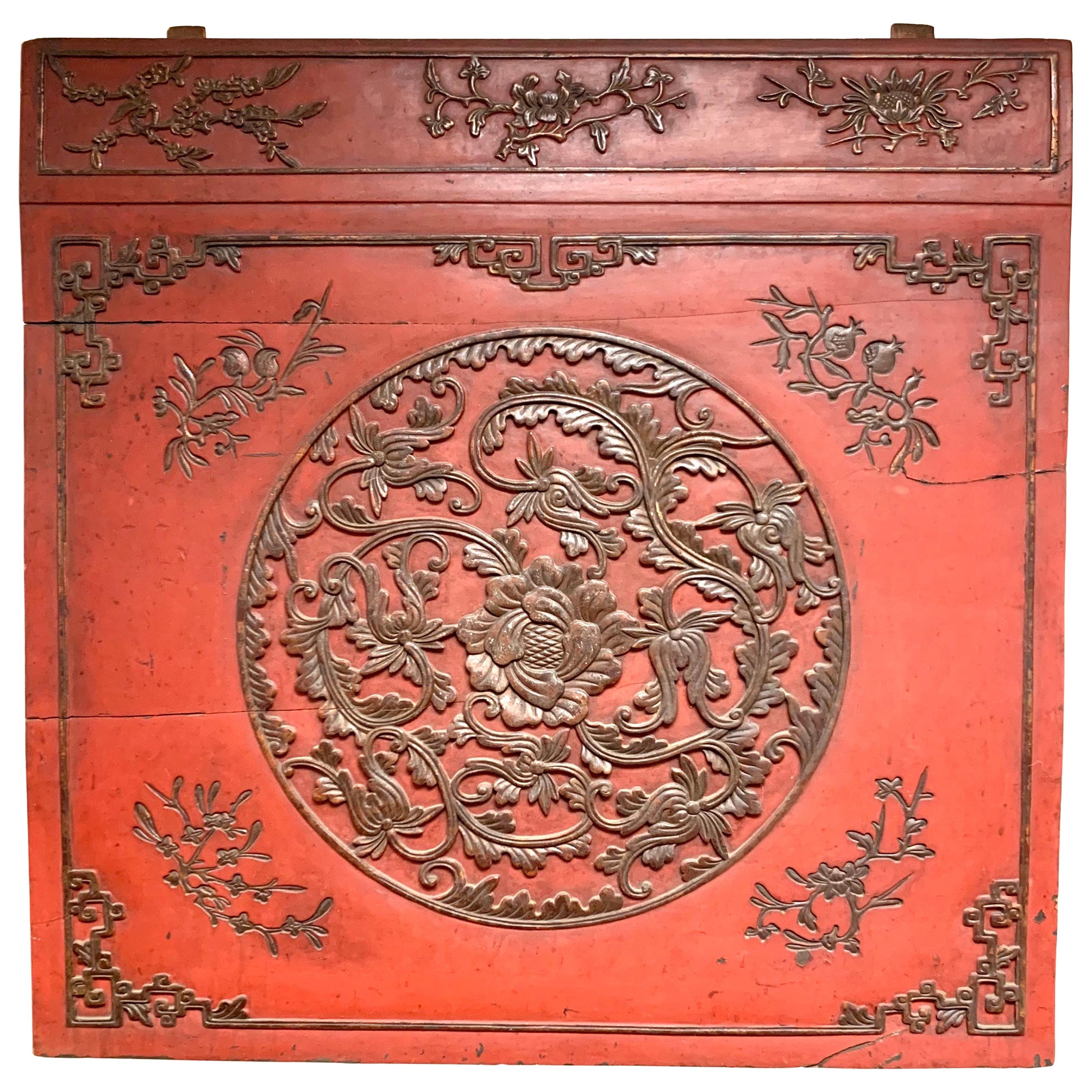 Nineteenth Century Chinese Antique Carved Wall Sculpture Plaque Relief Screen