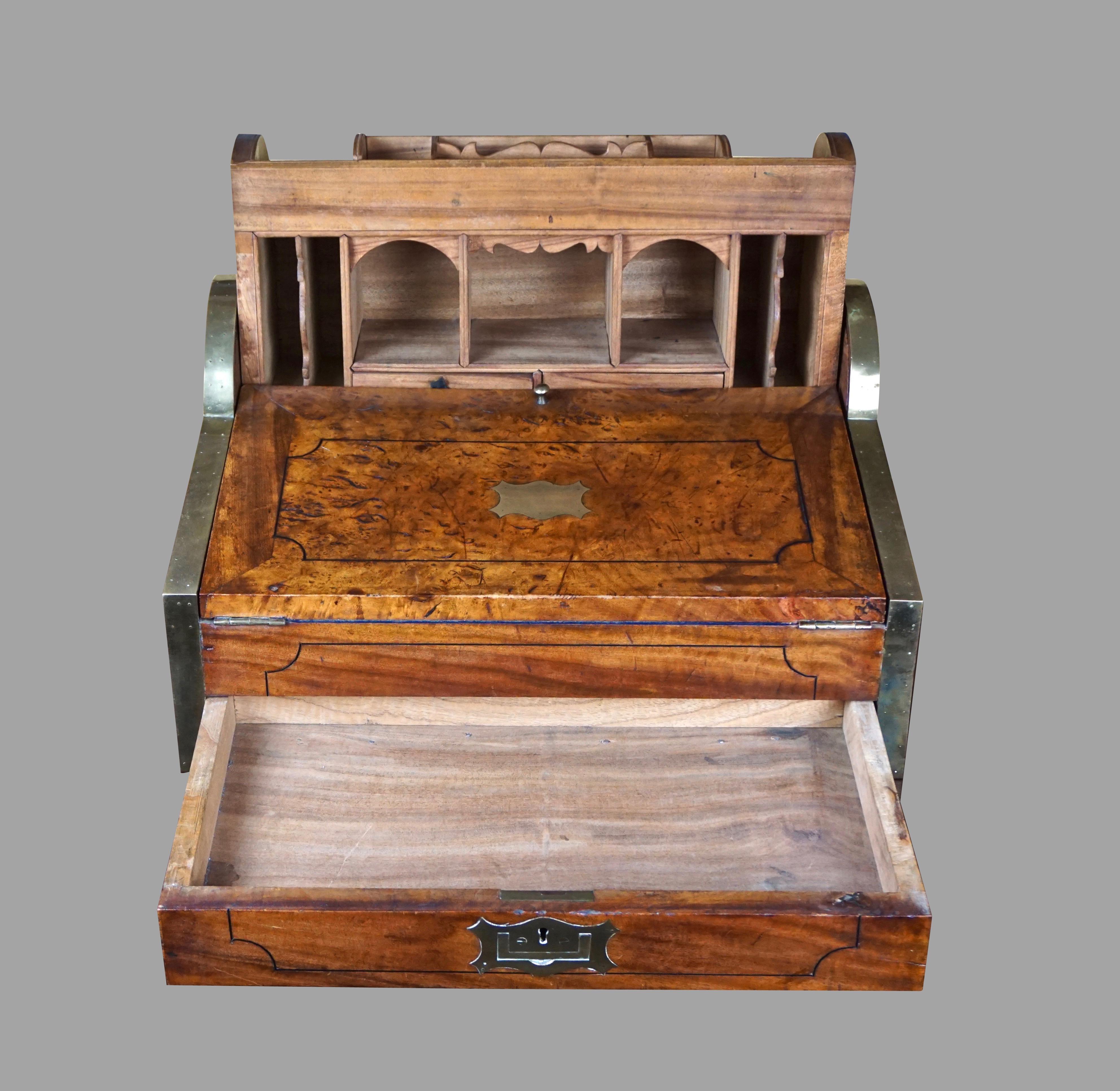 19th Century Chinese Export Camphorwood Brass Inlaid Portable Desk In Good Condition In San Francisco, CA