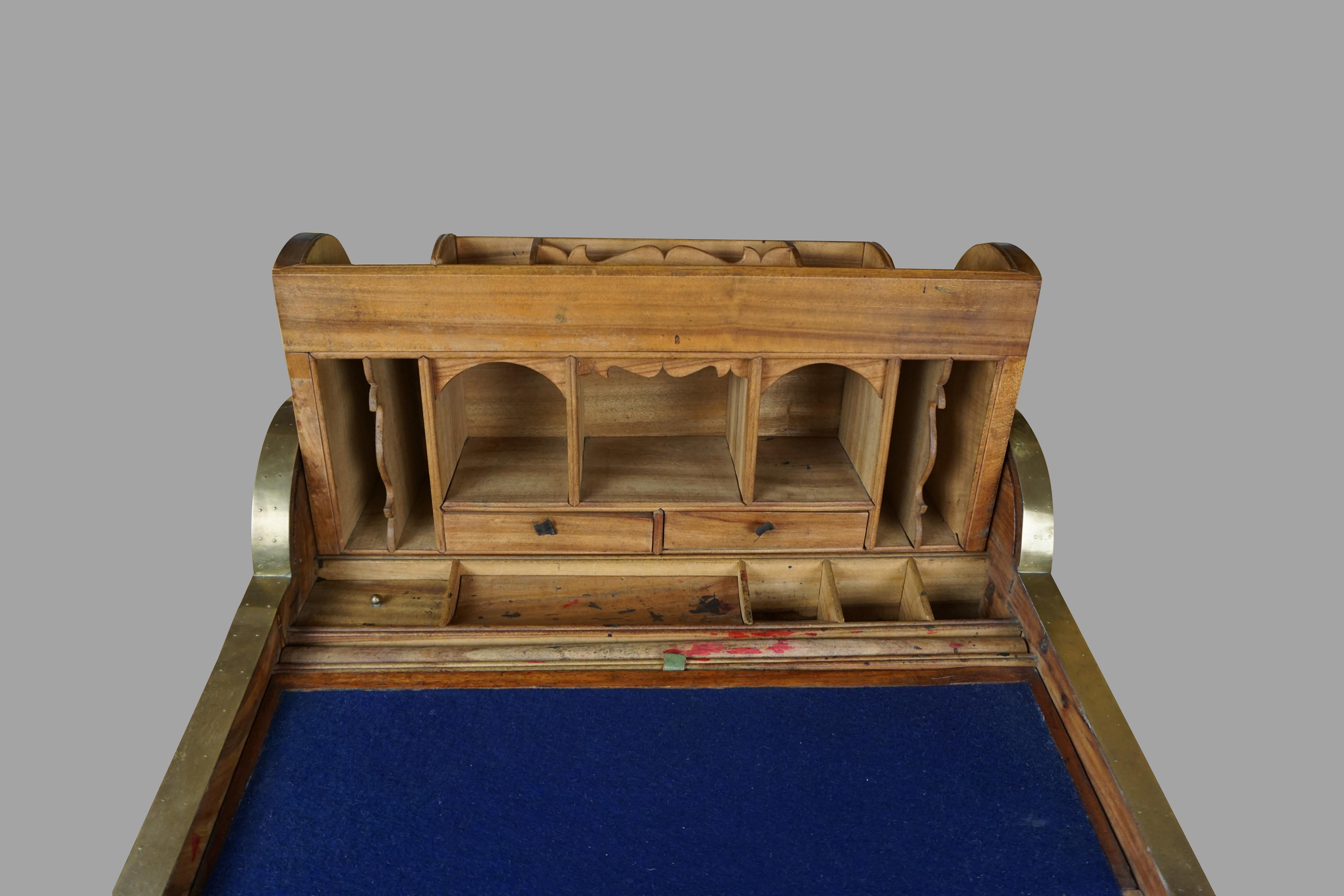 Hardwood 19th Century Chinese Export Camphorwood Brass Inlaid Portable Desk