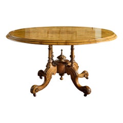 Antique Nineteenth Century English  Burled Walnut Oval Breakfast Table