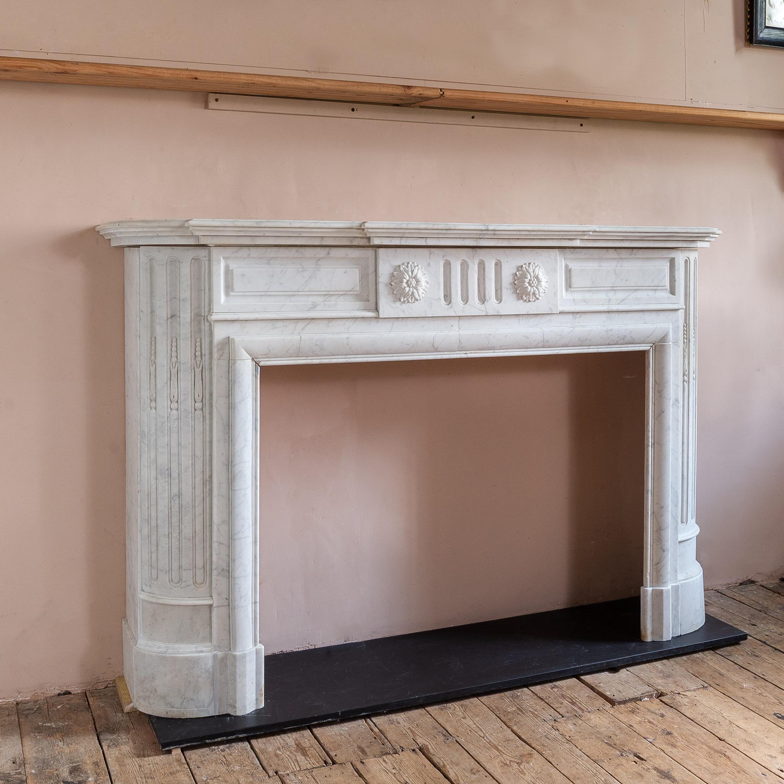 Nineteenth Century French Carrara Marble Fireplace For Sale 11