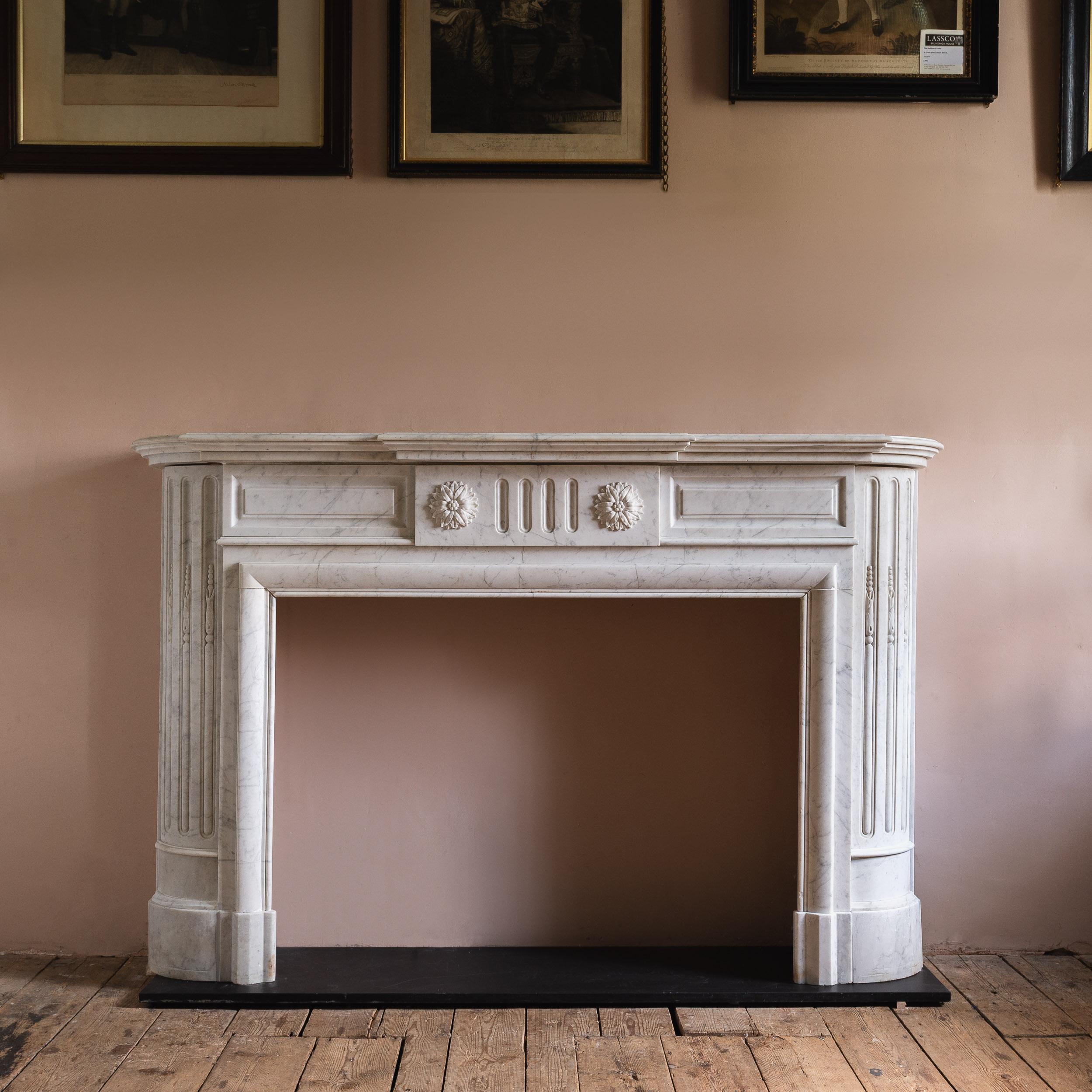 Nineteenth Century French Carrara Marble Fireplace For Sale 12