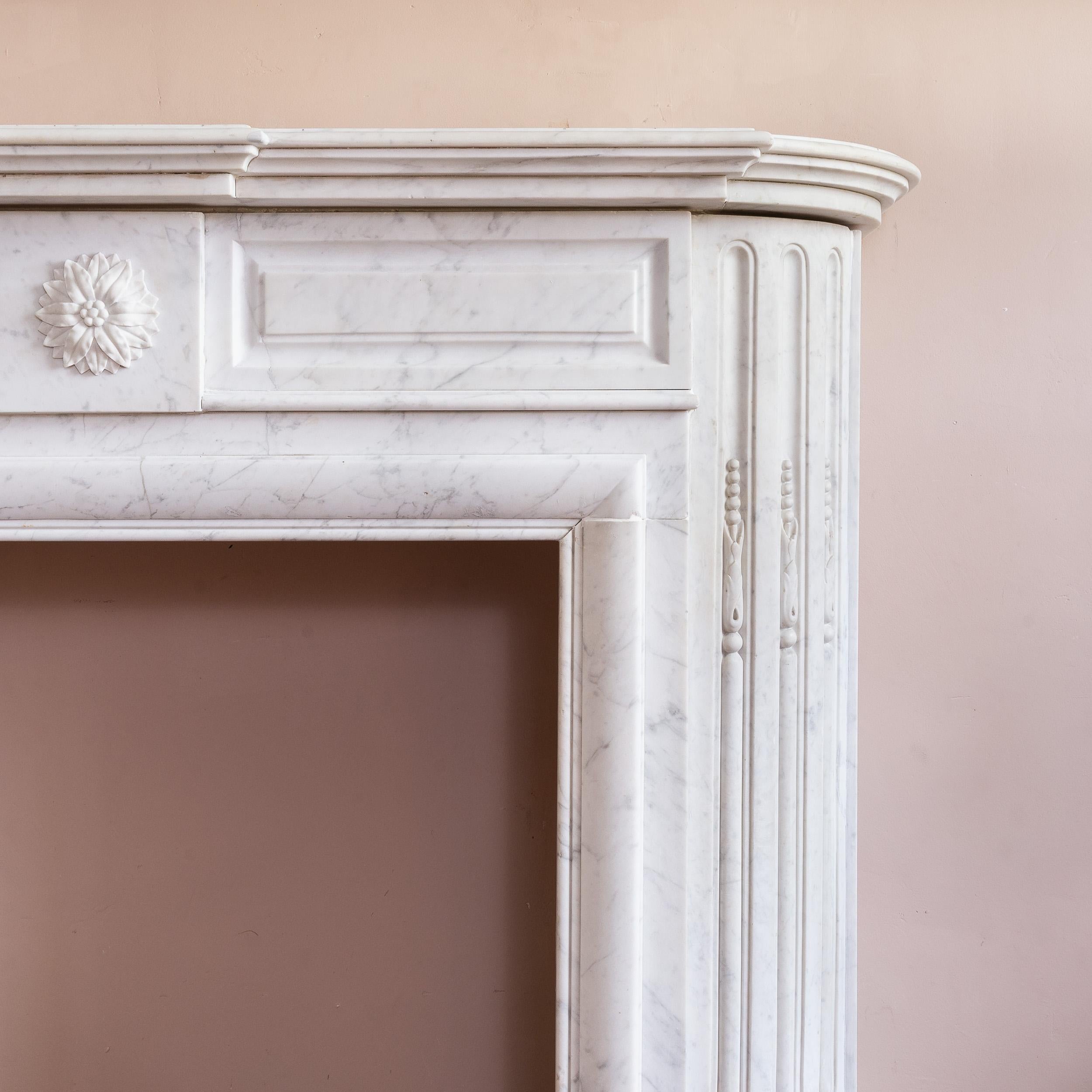 19th Century Nineteenth Century French Carrara Marble Fireplace For Sale