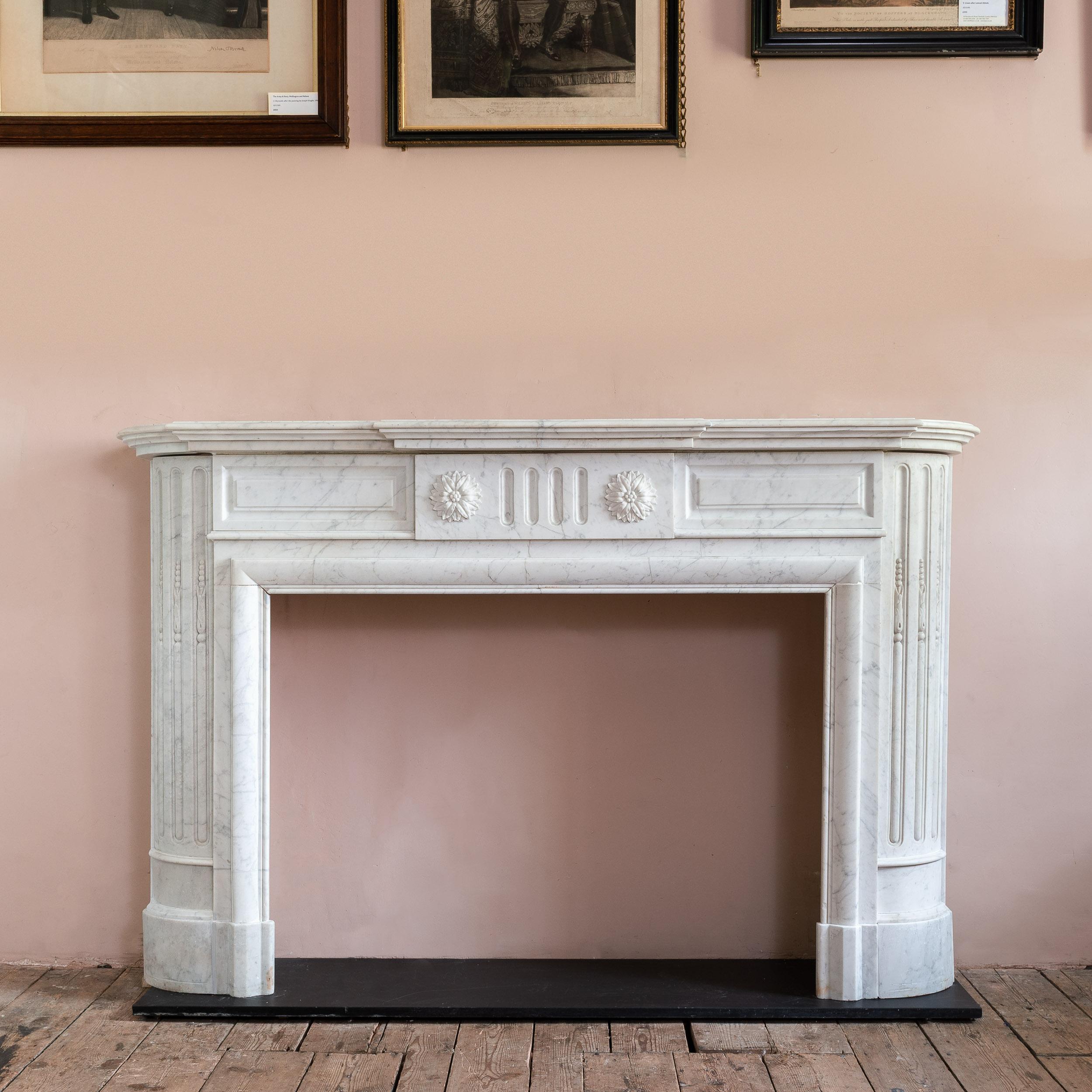 Nineteenth Century French Carrara Marble Fireplace For Sale 1