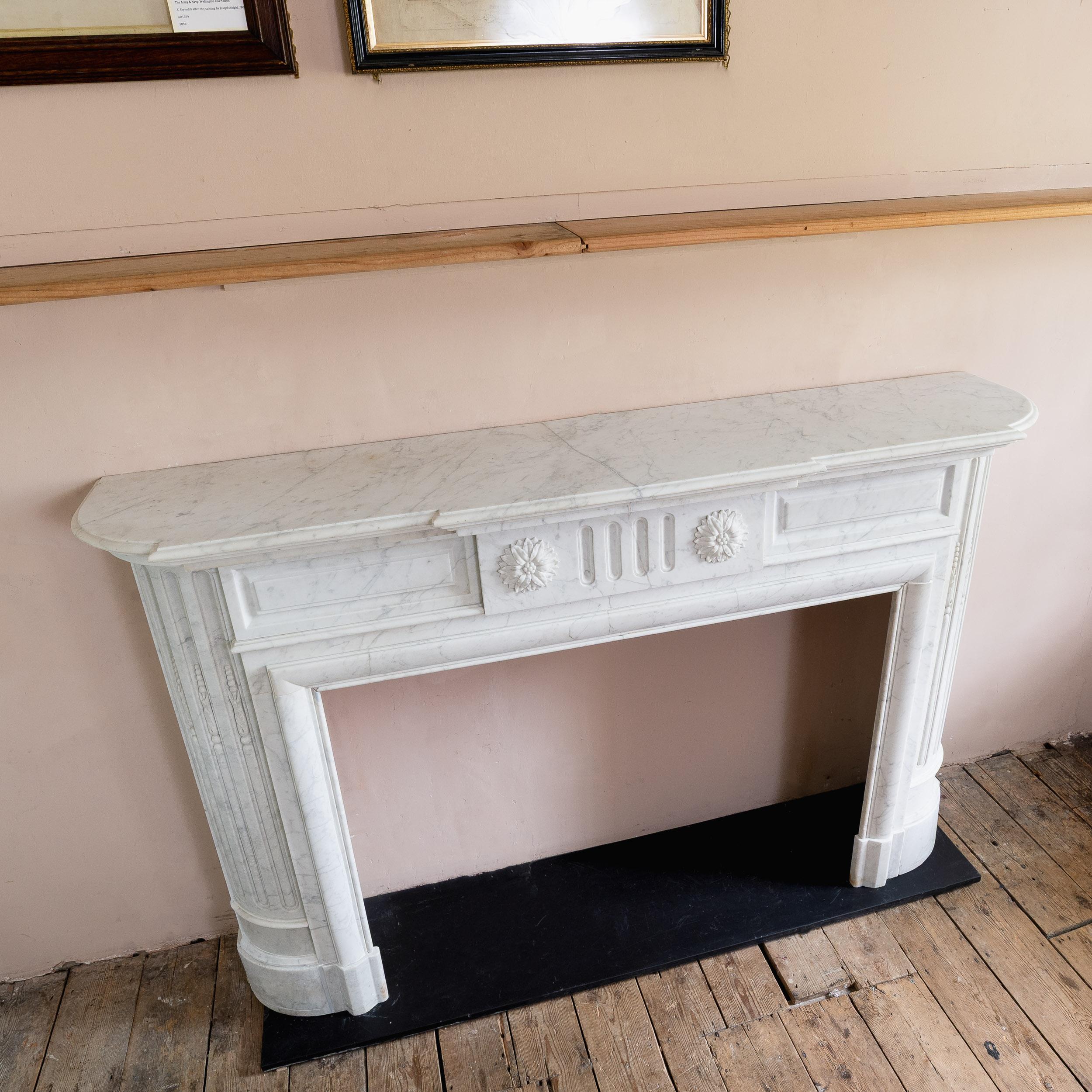 Nineteenth Century French Carrara Marble Fireplace For Sale 2