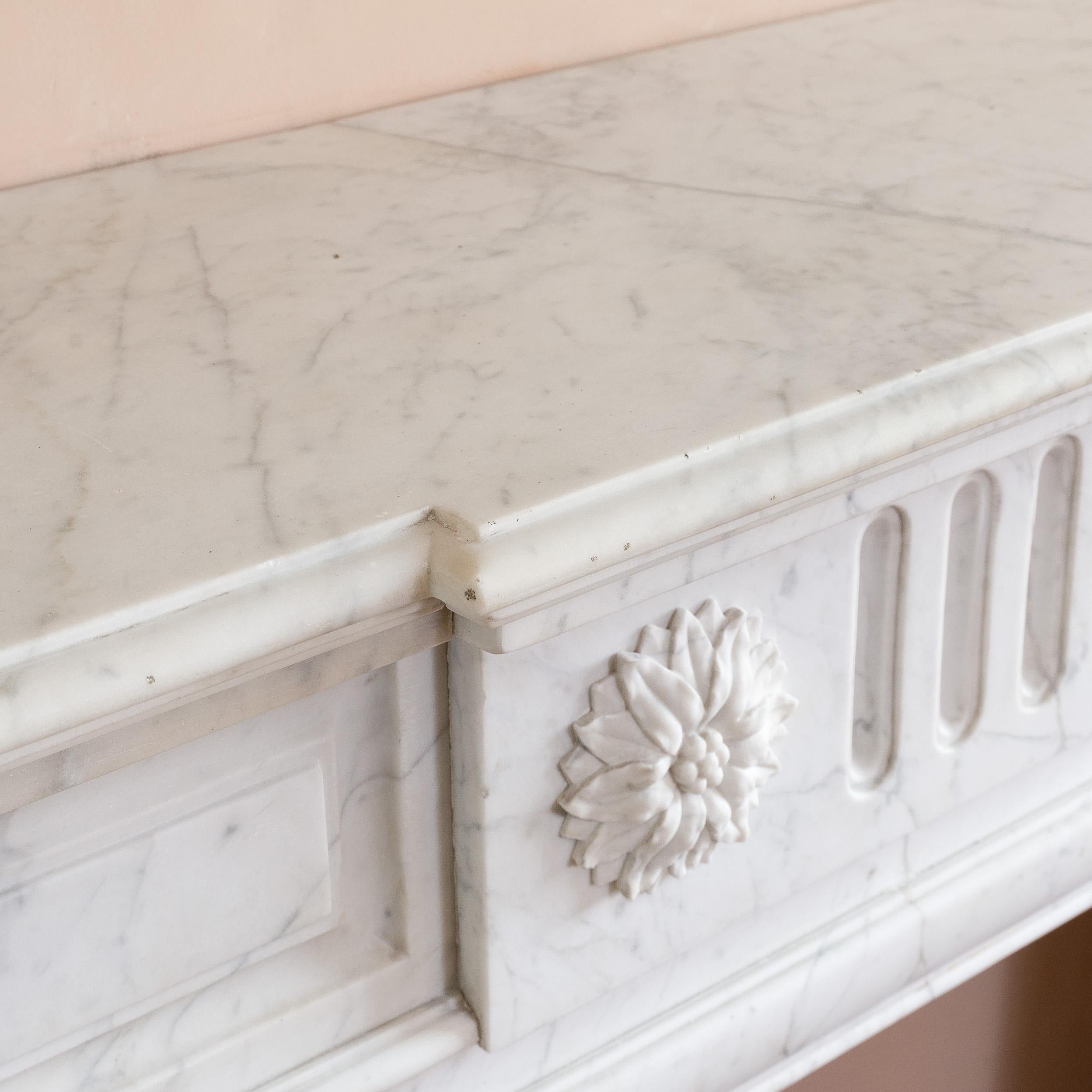 Nineteenth Century French Carrara Marble Fireplace For Sale 3