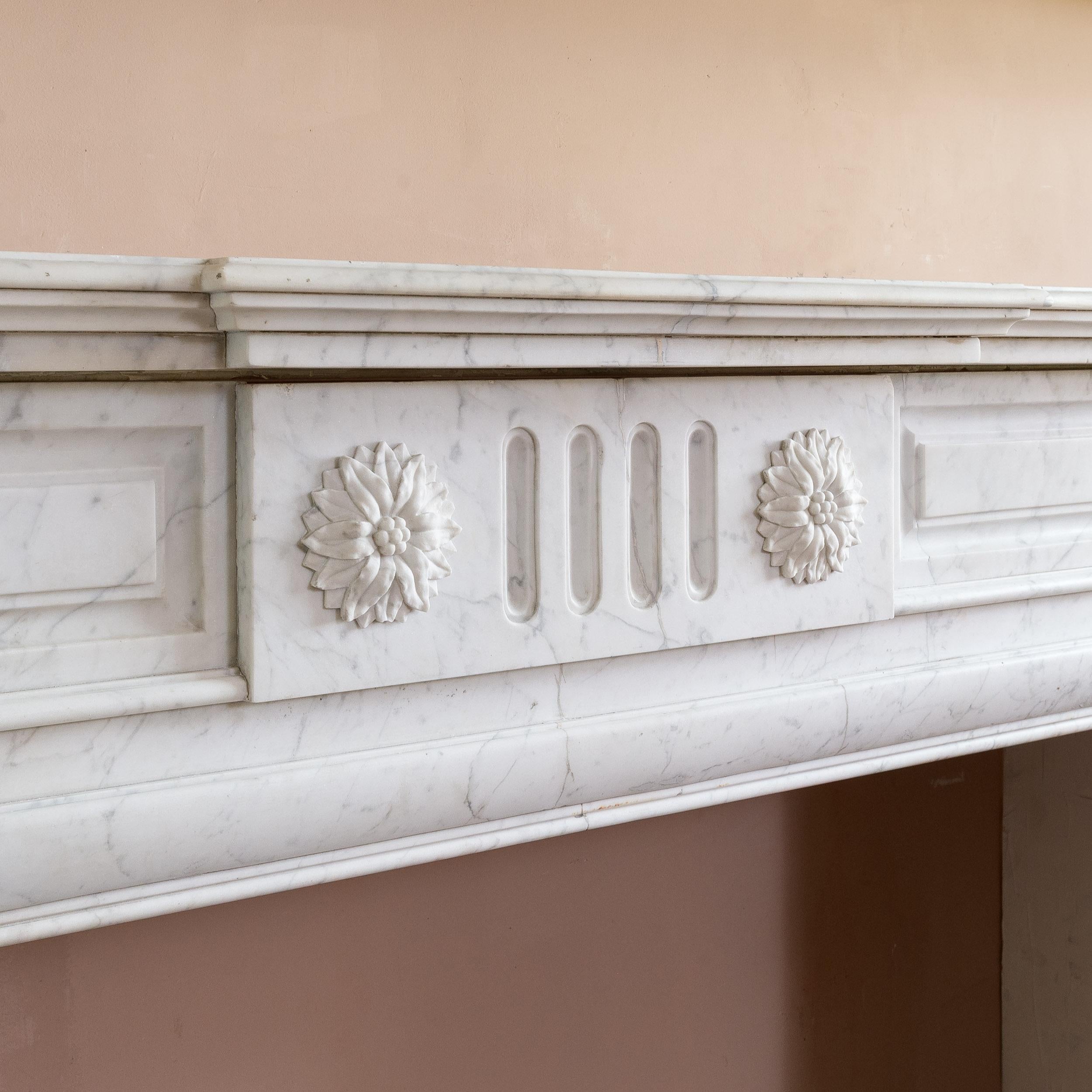 Nineteenth Century French Carrara Marble Fireplace For Sale 4