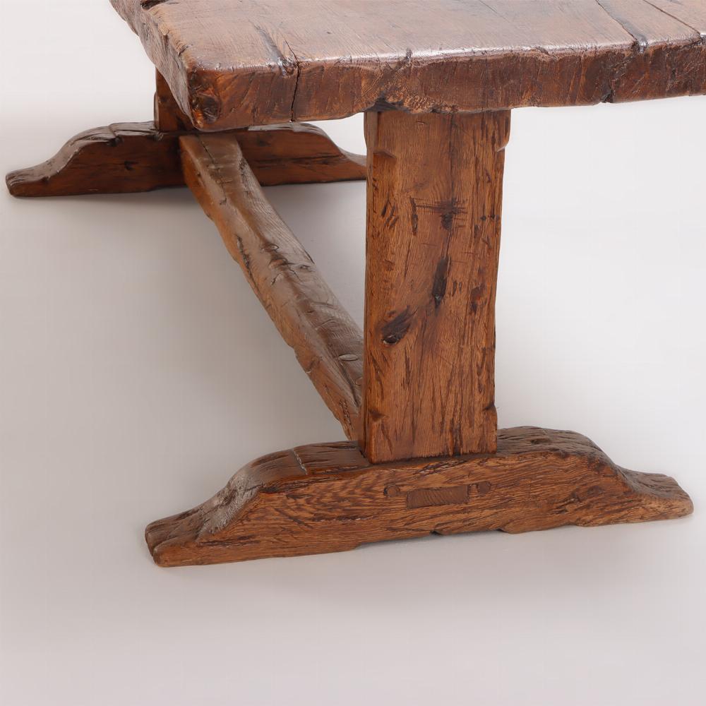 Nineteenth century French Elm farm table with trestle base. 2
