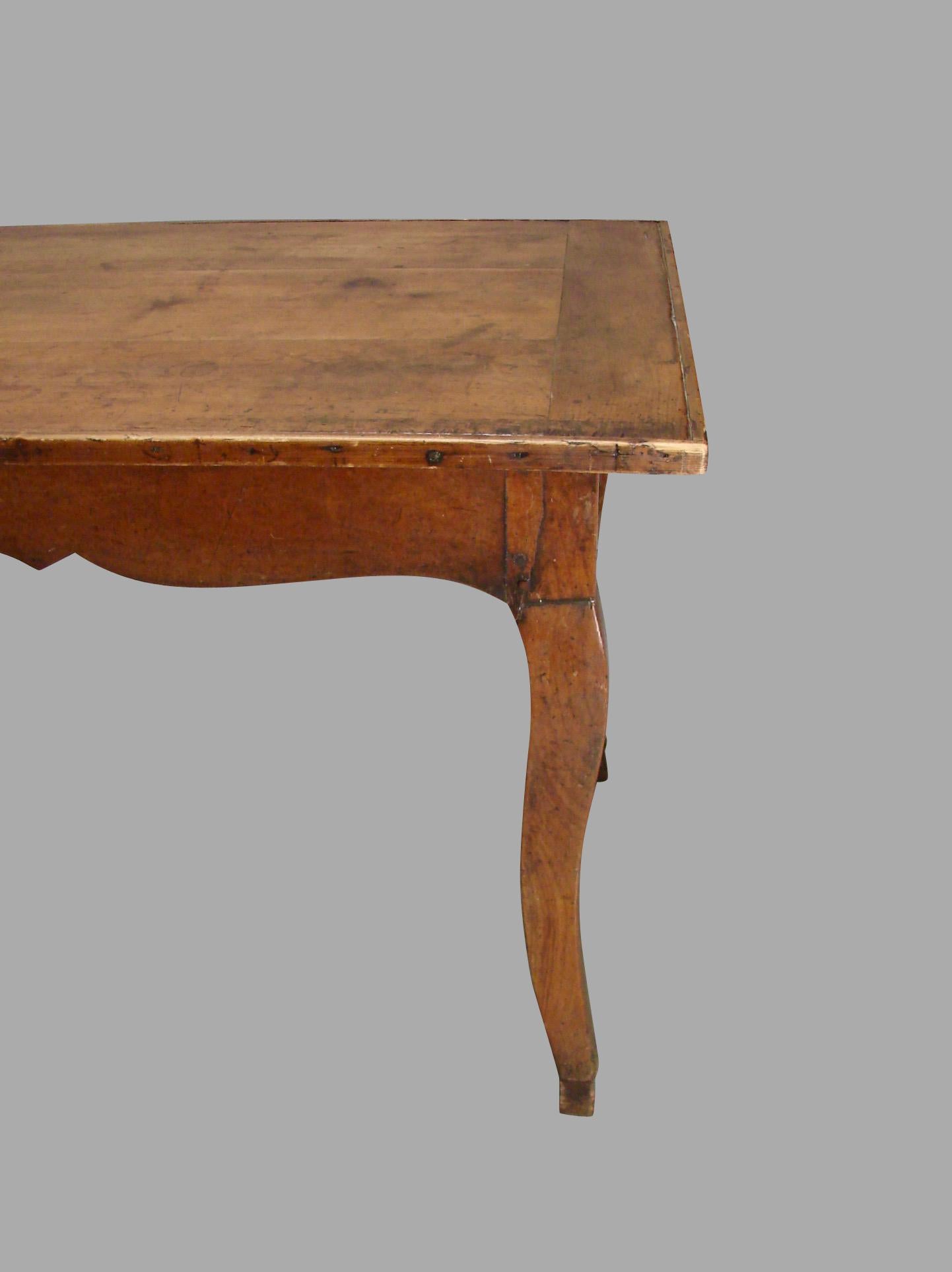 19th Century French Fruitwood Farm Table with Long Drawer 3