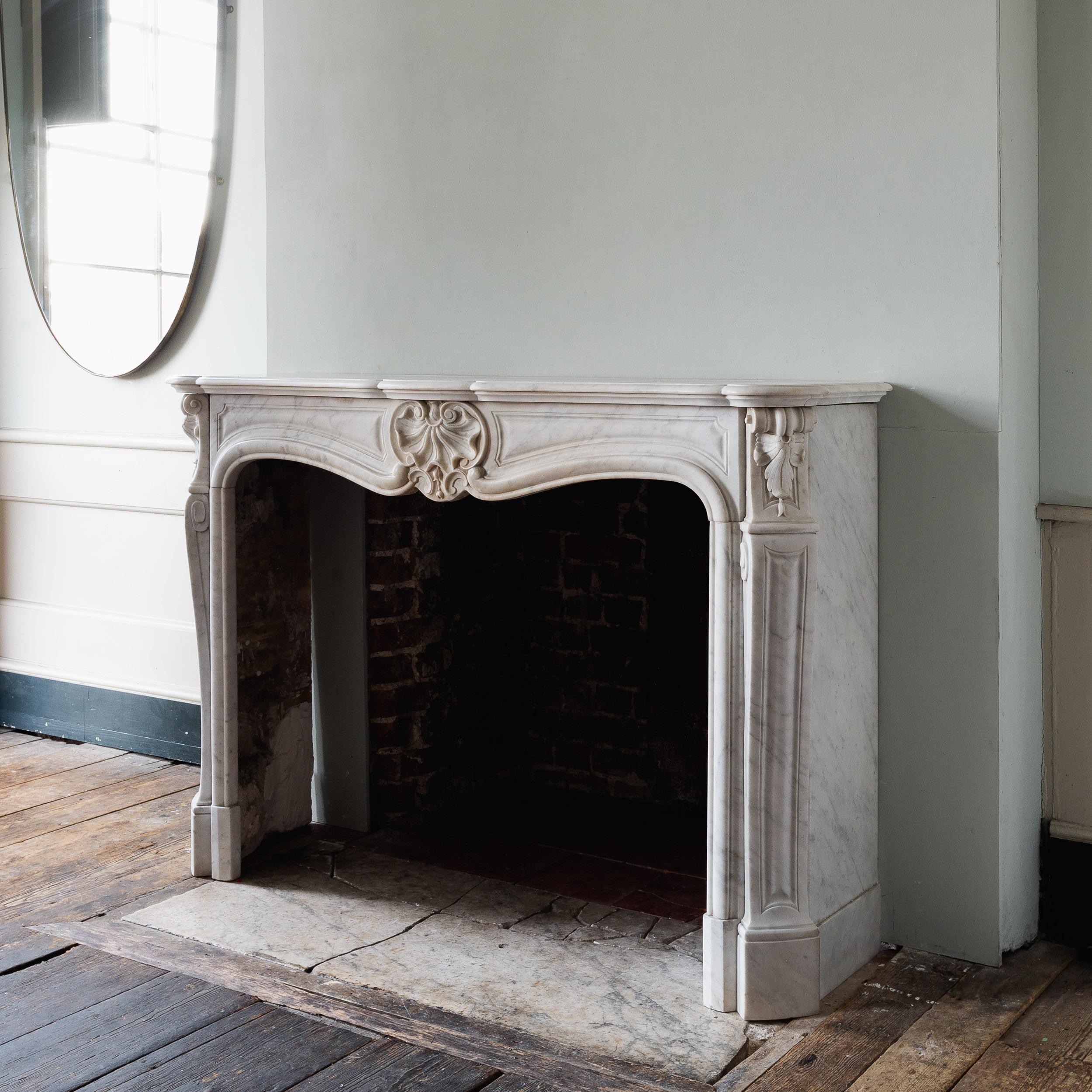 Carrara Marble 19th Century French Louis XV Style Fireplace