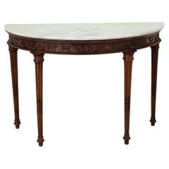 Nineteenth Century French Louis XVI Style Walnut Demi-Lune Console Table, Marble