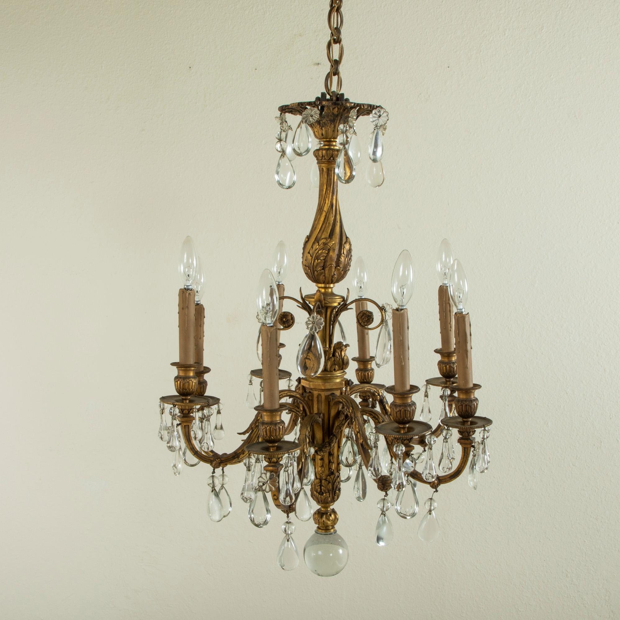Nineteenth Century French Napoleon III Period Bronze and Crystal Chandelier In Good Condition In Fayetteville, AR