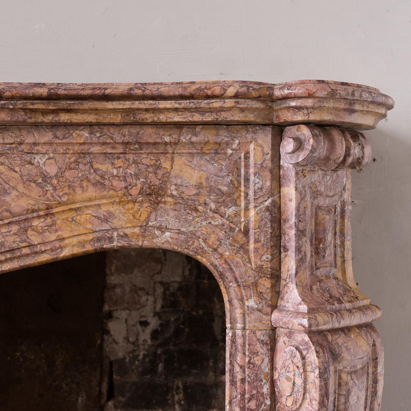 Nineteenth Century French Pompadour Fireplace in Brocatello Marble For Sale 1