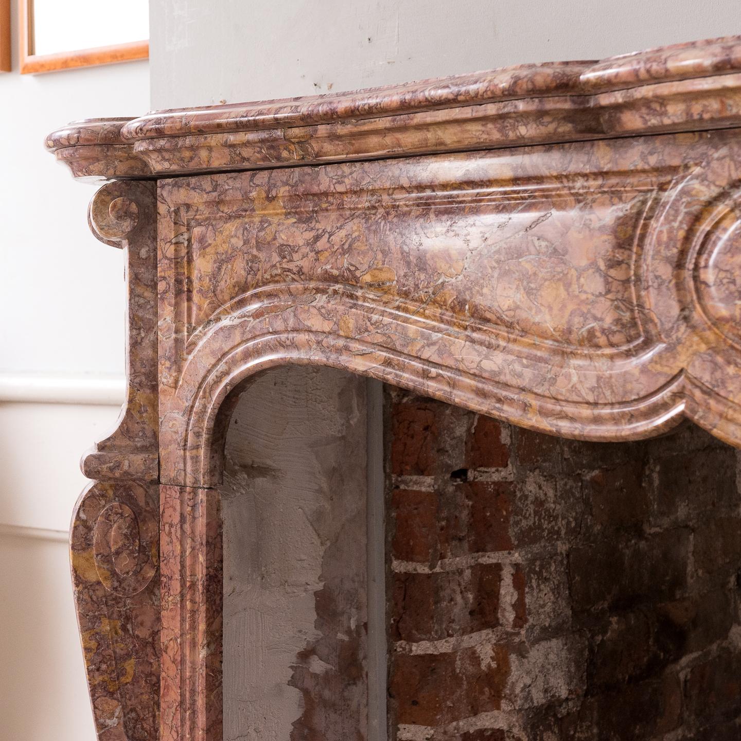 Nineteenth Century French Pompadour Fireplace in Brocatello Marble For Sale 2