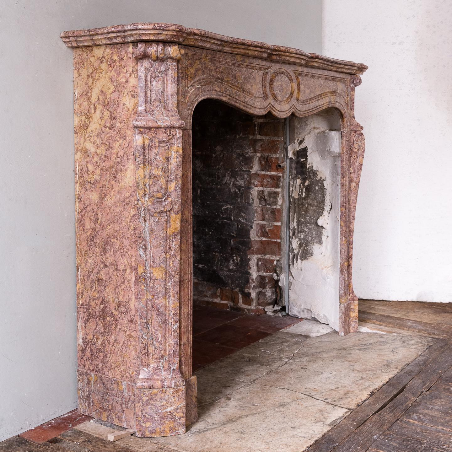 Nineteenth Century French Pompadour Fireplace in Brocatello Marble For Sale 4