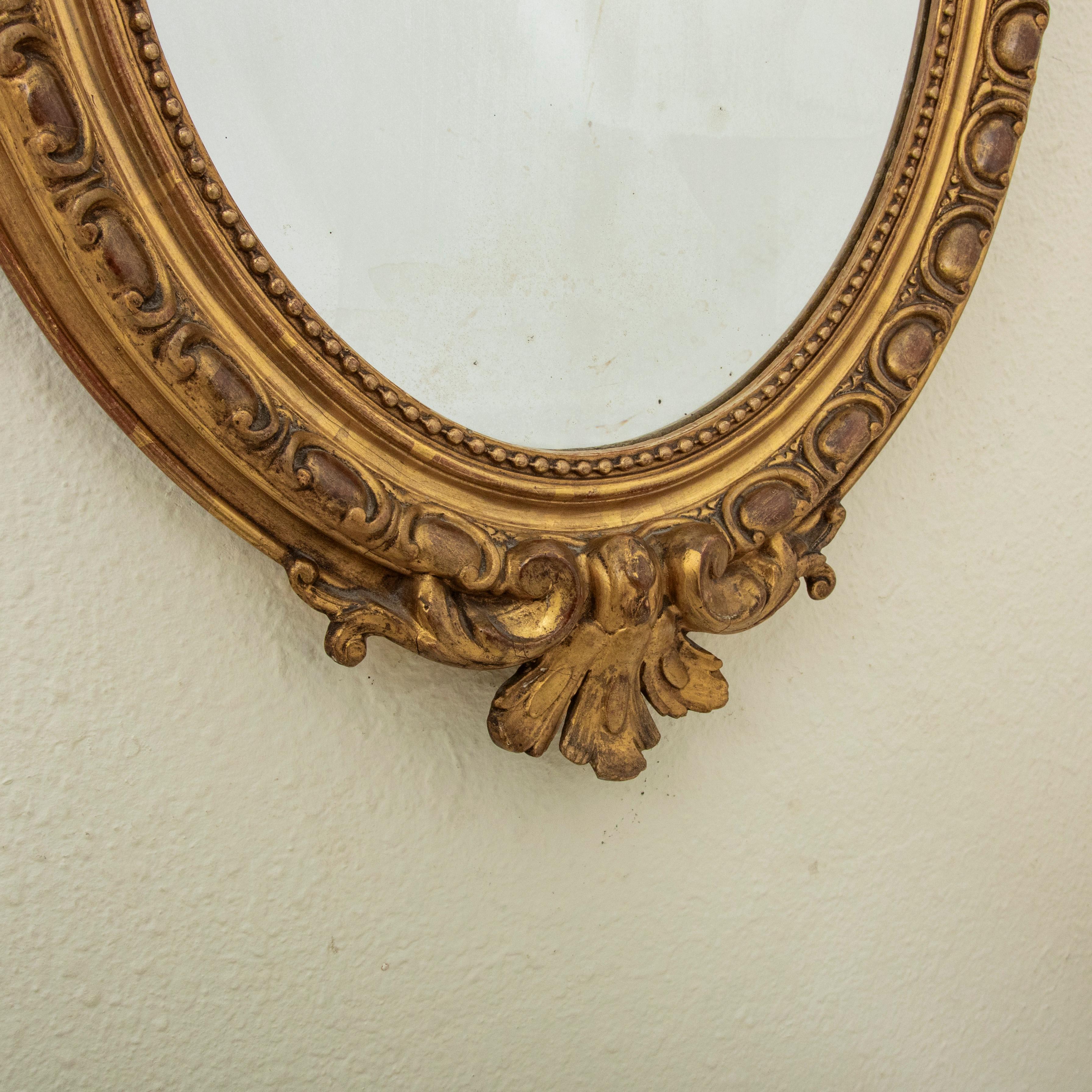 Nineteenth Century French Regency Style Oval Gilt Wood Mirror 27-in H X 18-in W For Sale 6