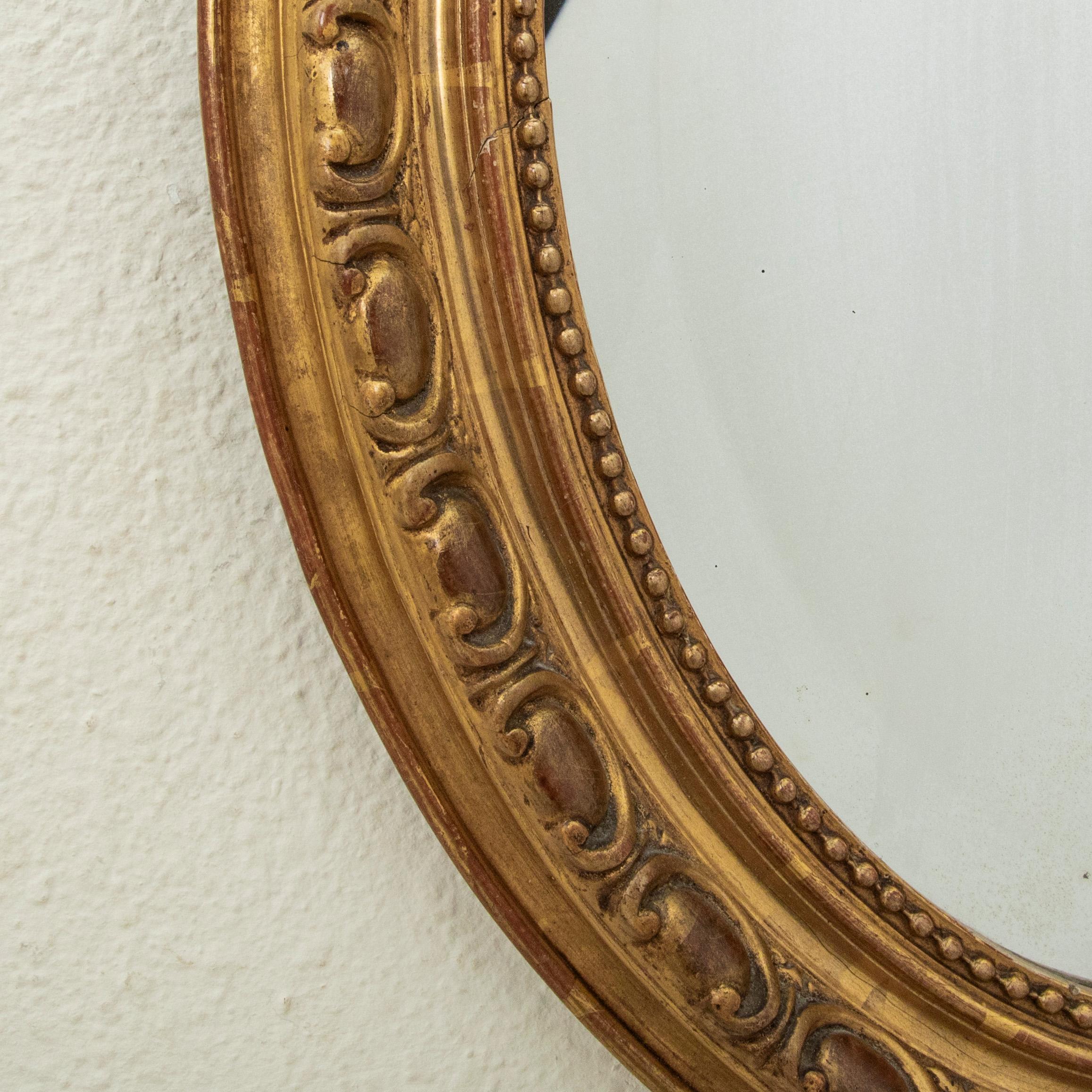 Nineteenth Century French Regency Style Oval Gilt Wood Mirror 27-in H X 18-in W For Sale 8