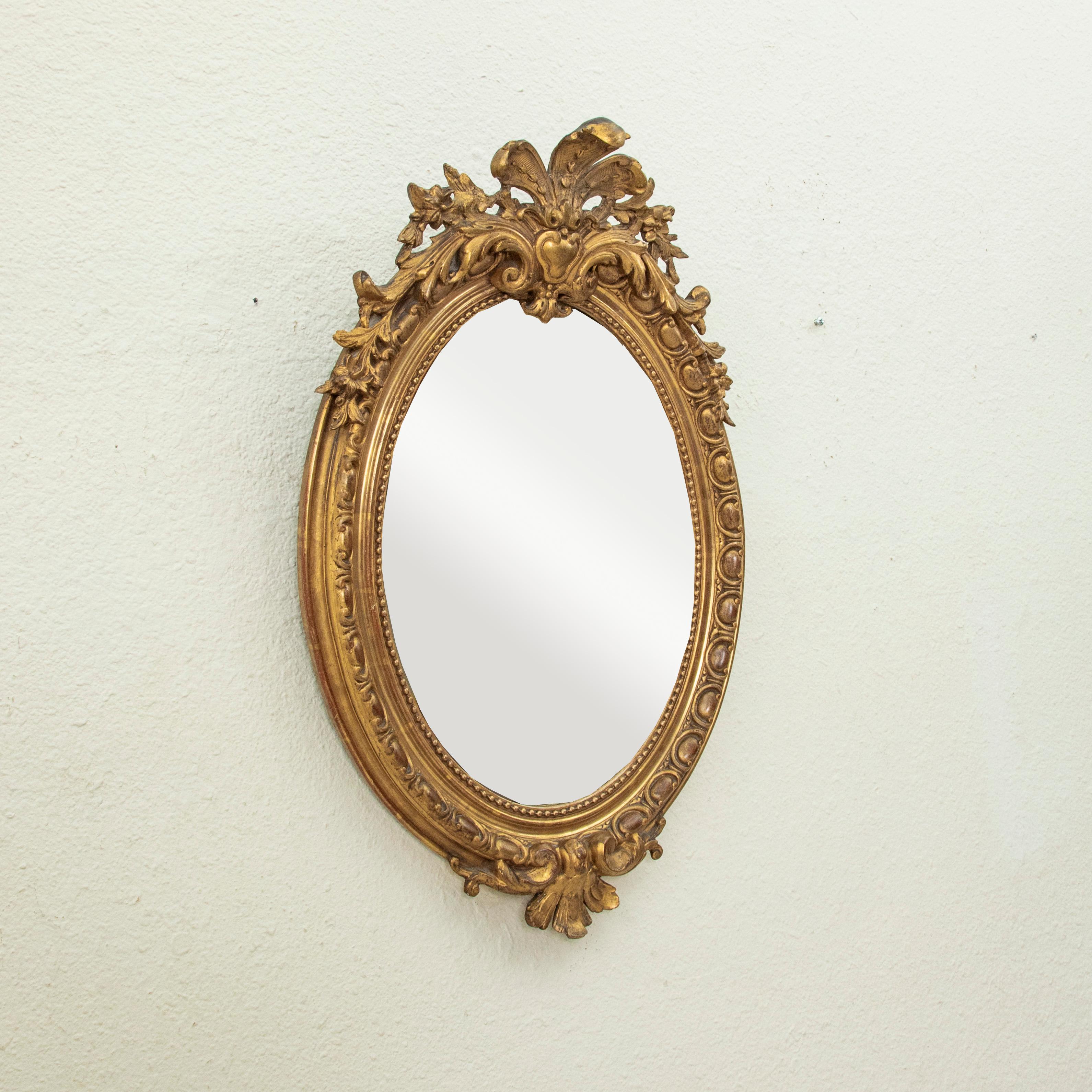 19th Century Nineteenth Century French Regency Style Oval Gilt Wood Mirror 27-in H X 18-in W For Sale