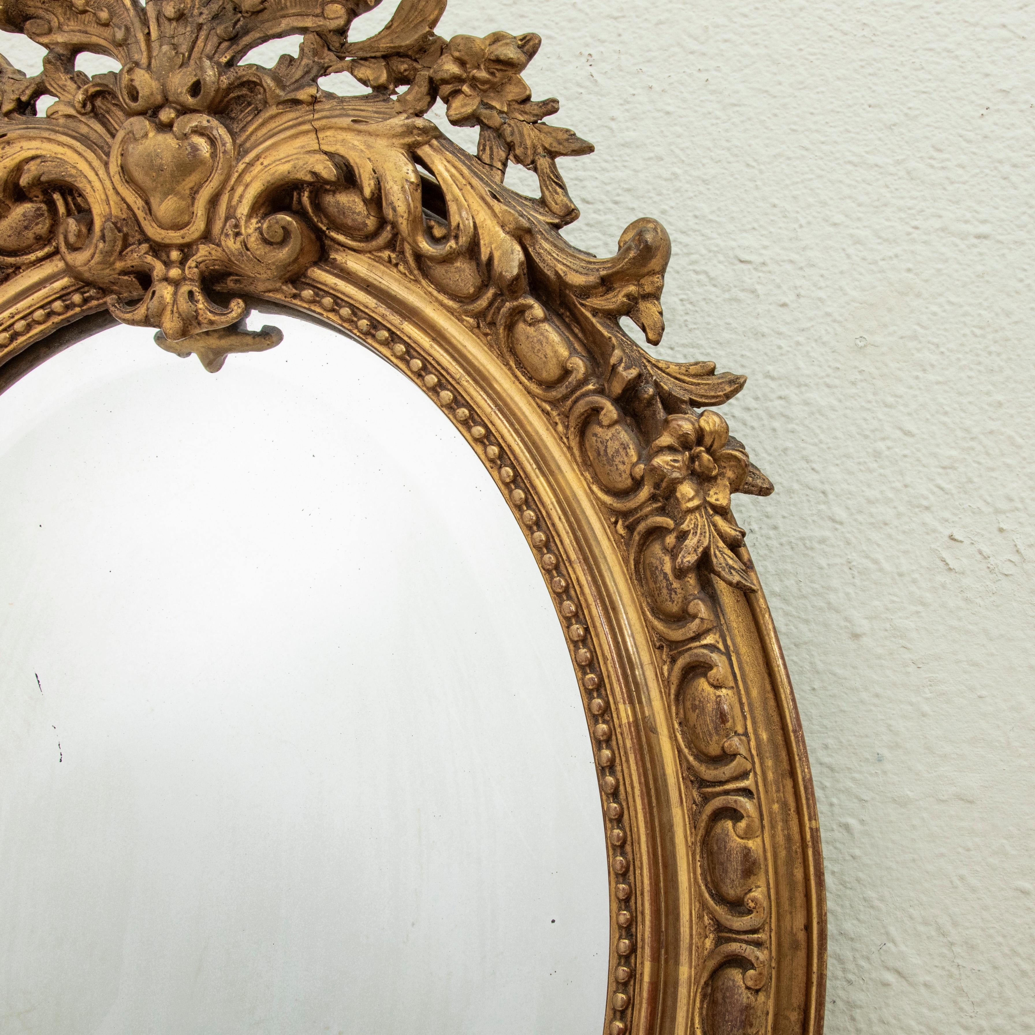 Nineteenth Century French Regency Style Oval Gilt Wood Mirror 27-in H X 18-in W For Sale 2