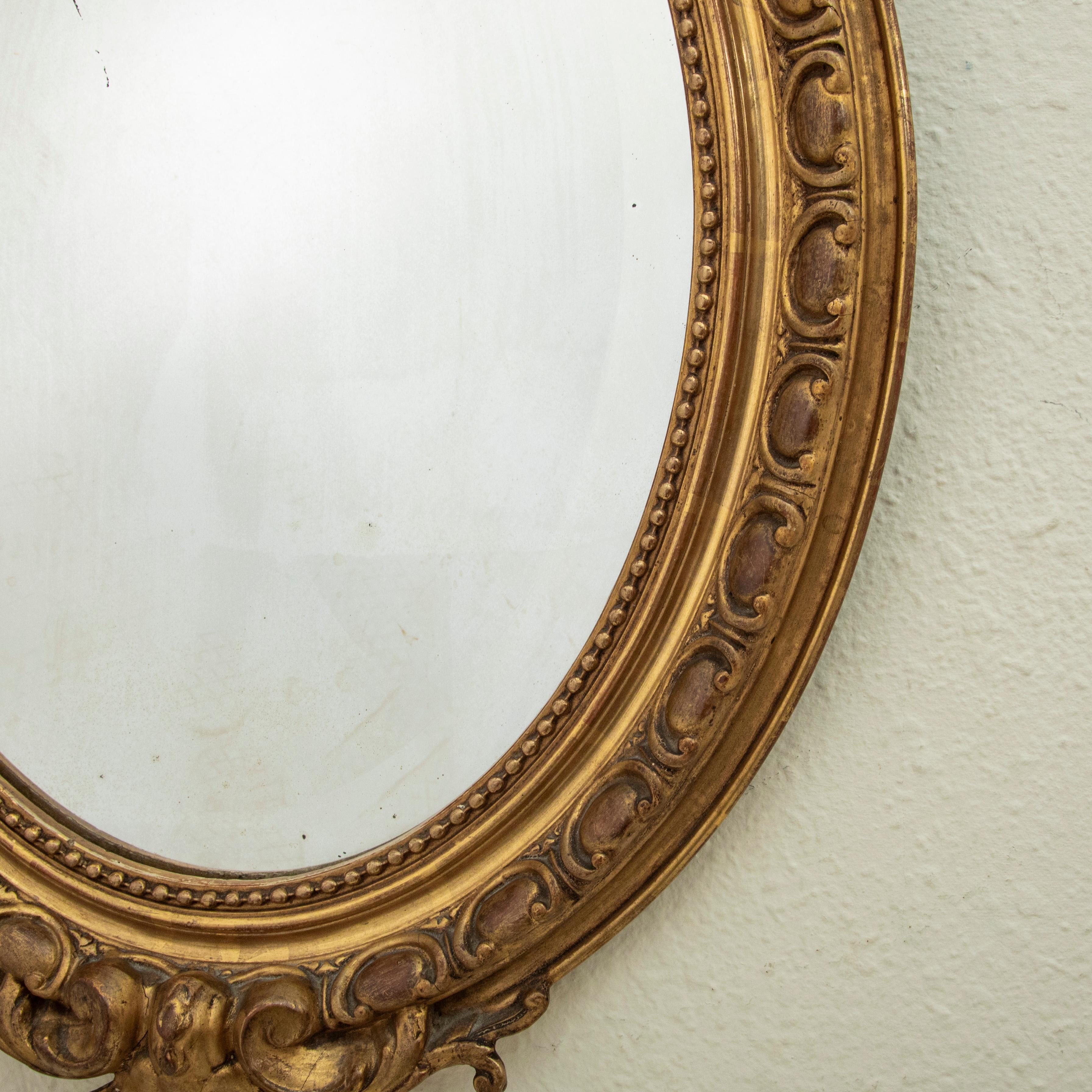 Nineteenth Century French Regency Style Oval Gilt Wood Mirror 27-in H X 18-in W For Sale 3