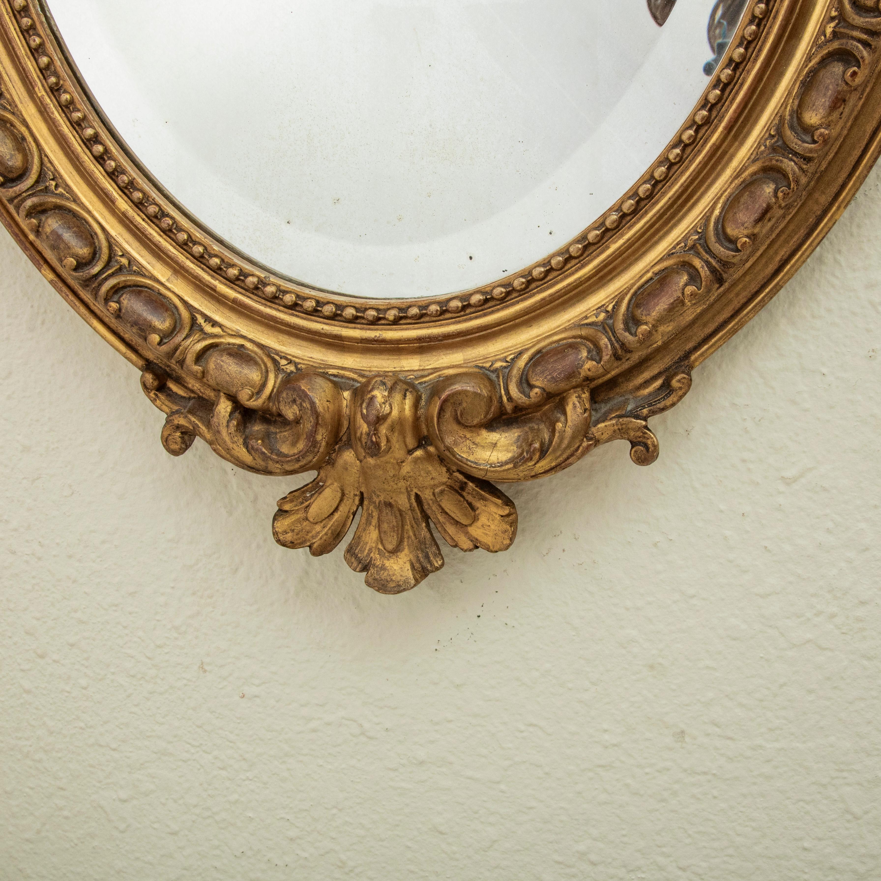 Nineteenth Century French Regency Style Oval Gilt Wood Mirror 27-in H X 18-in W For Sale 4