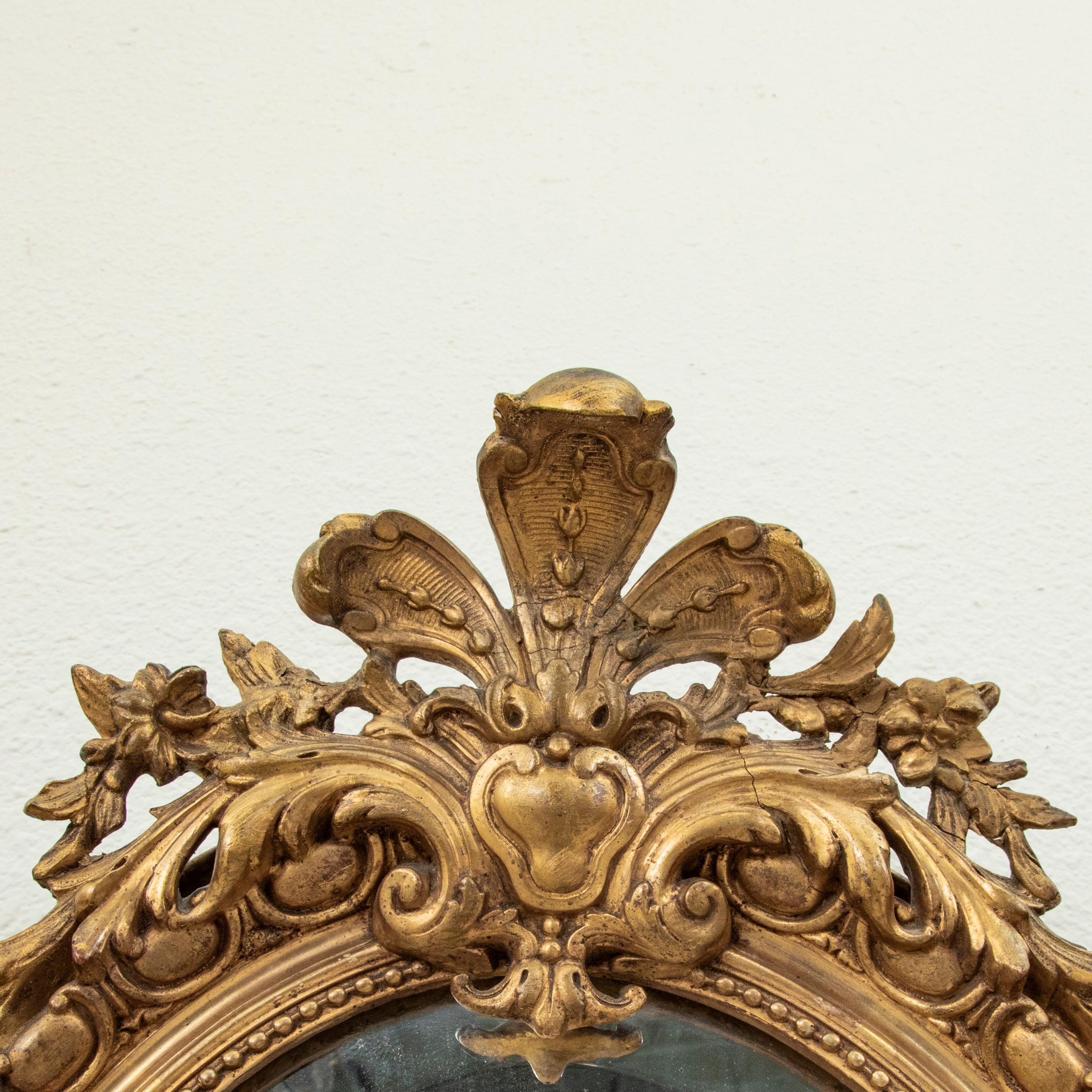 Nineteenth Century French Regency Style Oval Gilt Wood Mirror 27-in H X 18-in W For Sale 5
