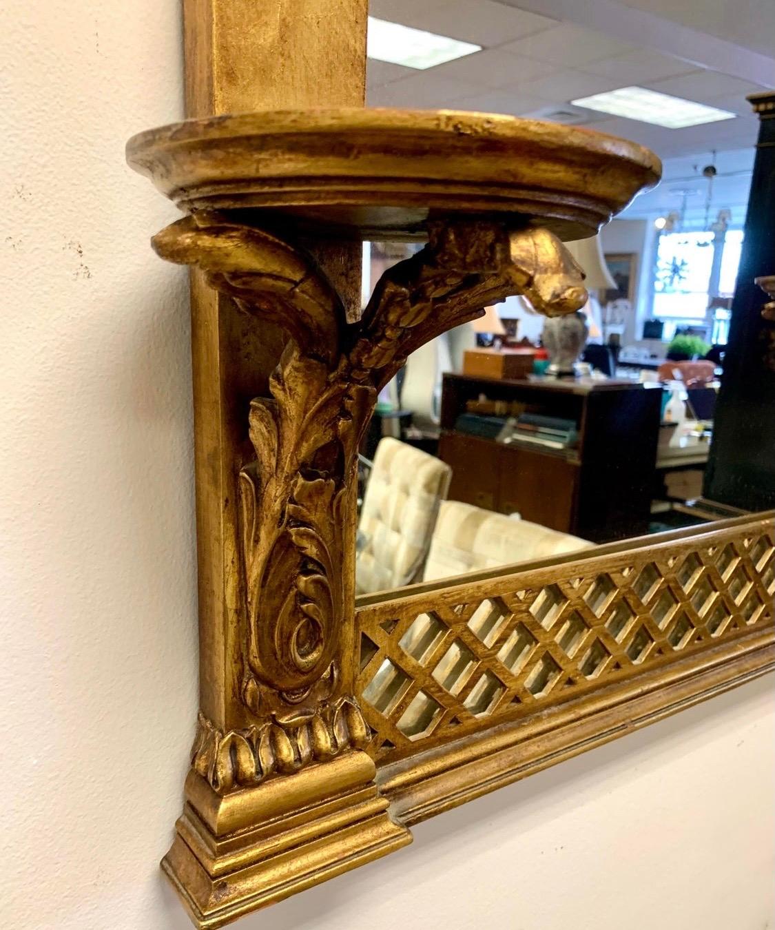 Neoclassical Nineteenth Century Giltwood Carved Italian Mirror with Wall Bracket Sconces