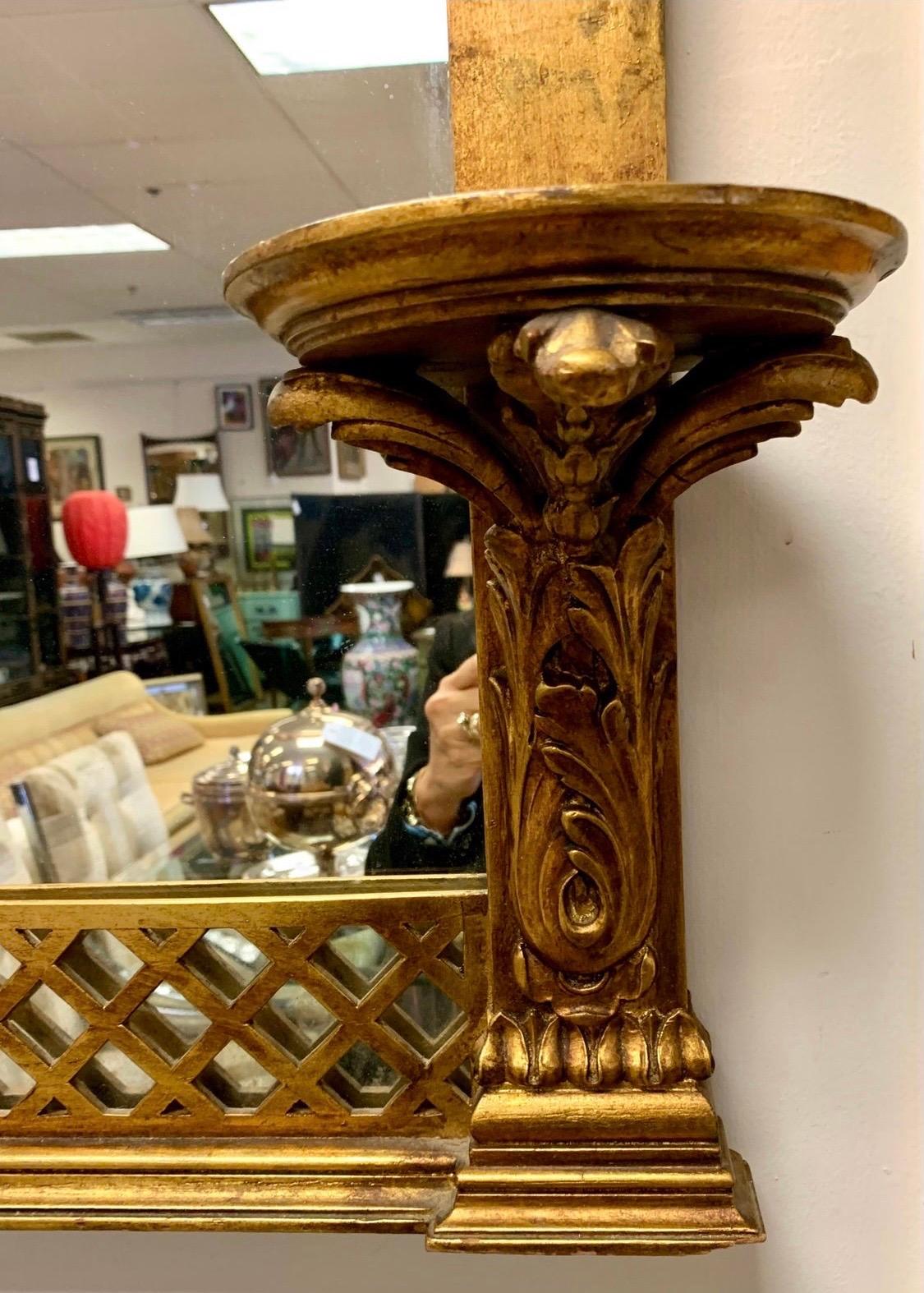 Nineteenth Century Giltwood Carved Italian Mirror with Wall Bracket Sconces In Good Condition In West Hartford, CT
