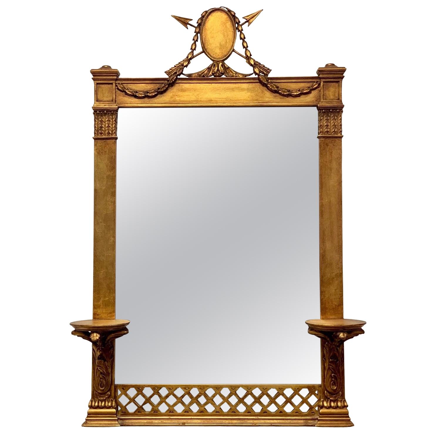 Nineteenth Century Giltwood Carved Italian Mirror with Wall Bracket Sconces