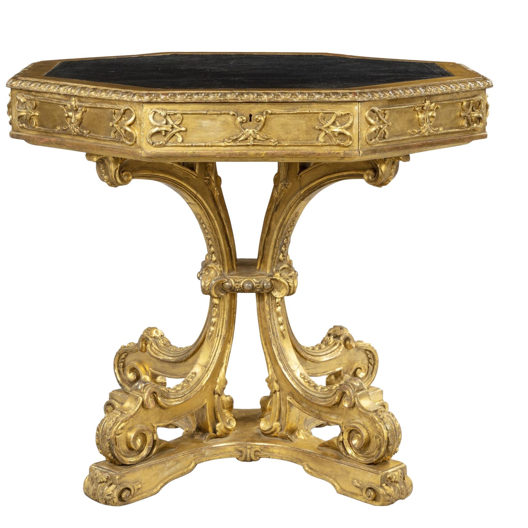 19th Century Giltwood Octagonal Drum Table For Sale