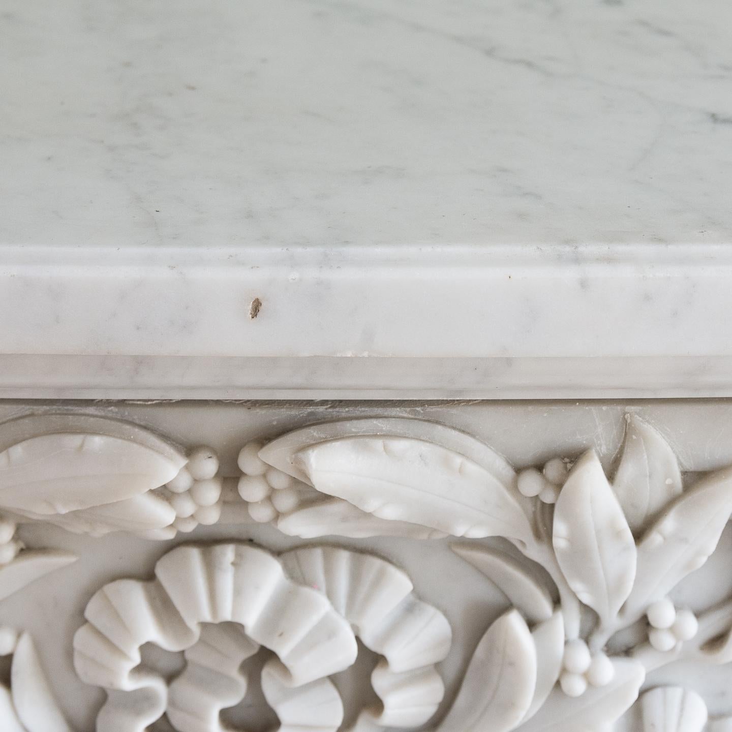 Nineteenth Century Louis XVI Style Carrara Marble Fireplace 6