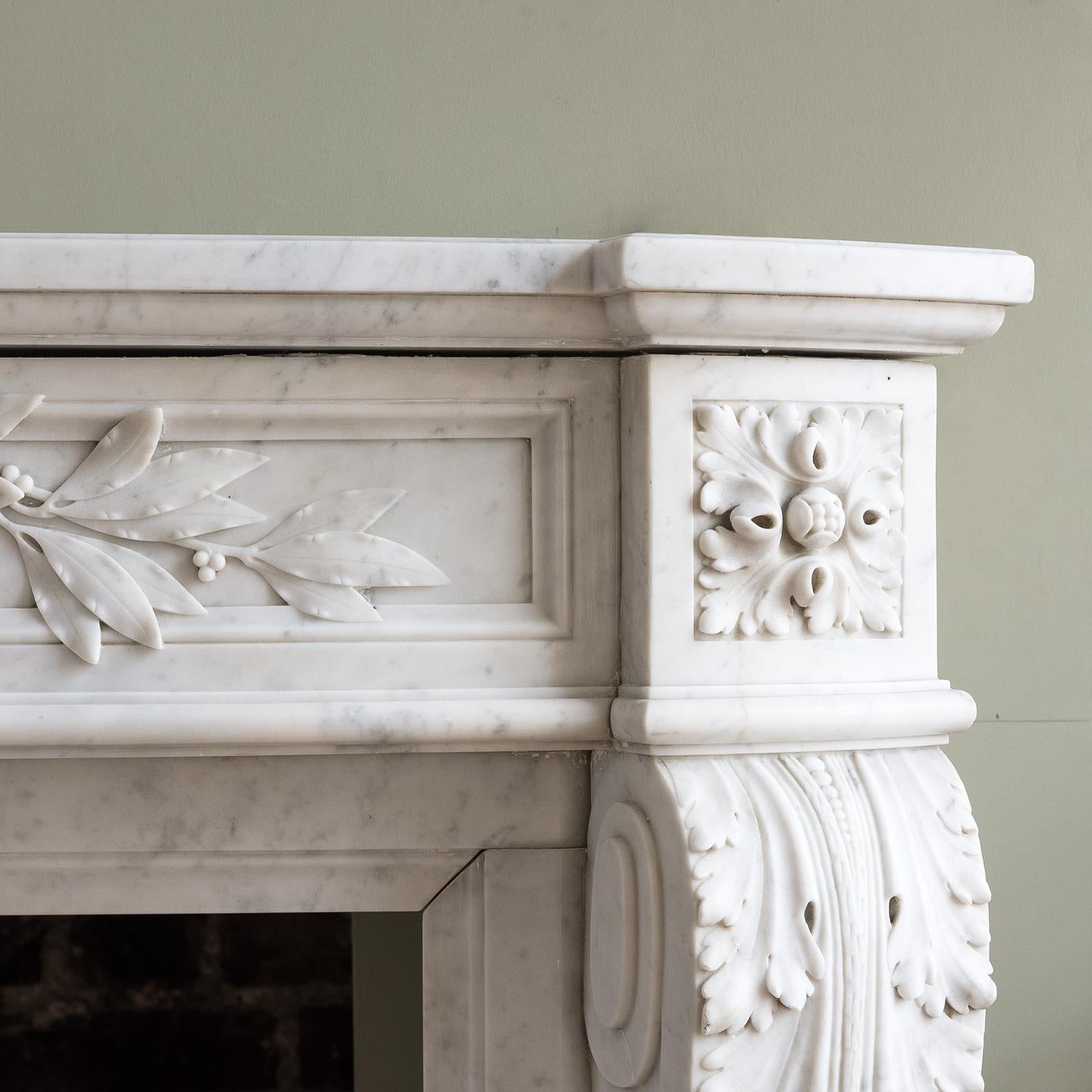 Nineteenth Century Louis XVI Style Carrara Marble Fireplace 1