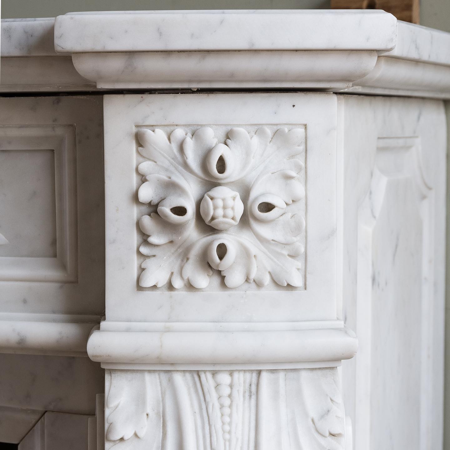 Nineteenth Century Louis XVI Style Carrara Marble Fireplace 2