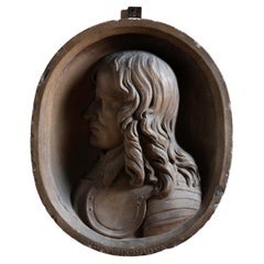 Antique Nineteenth Century Plaster Portrait Medallion of John Hampden